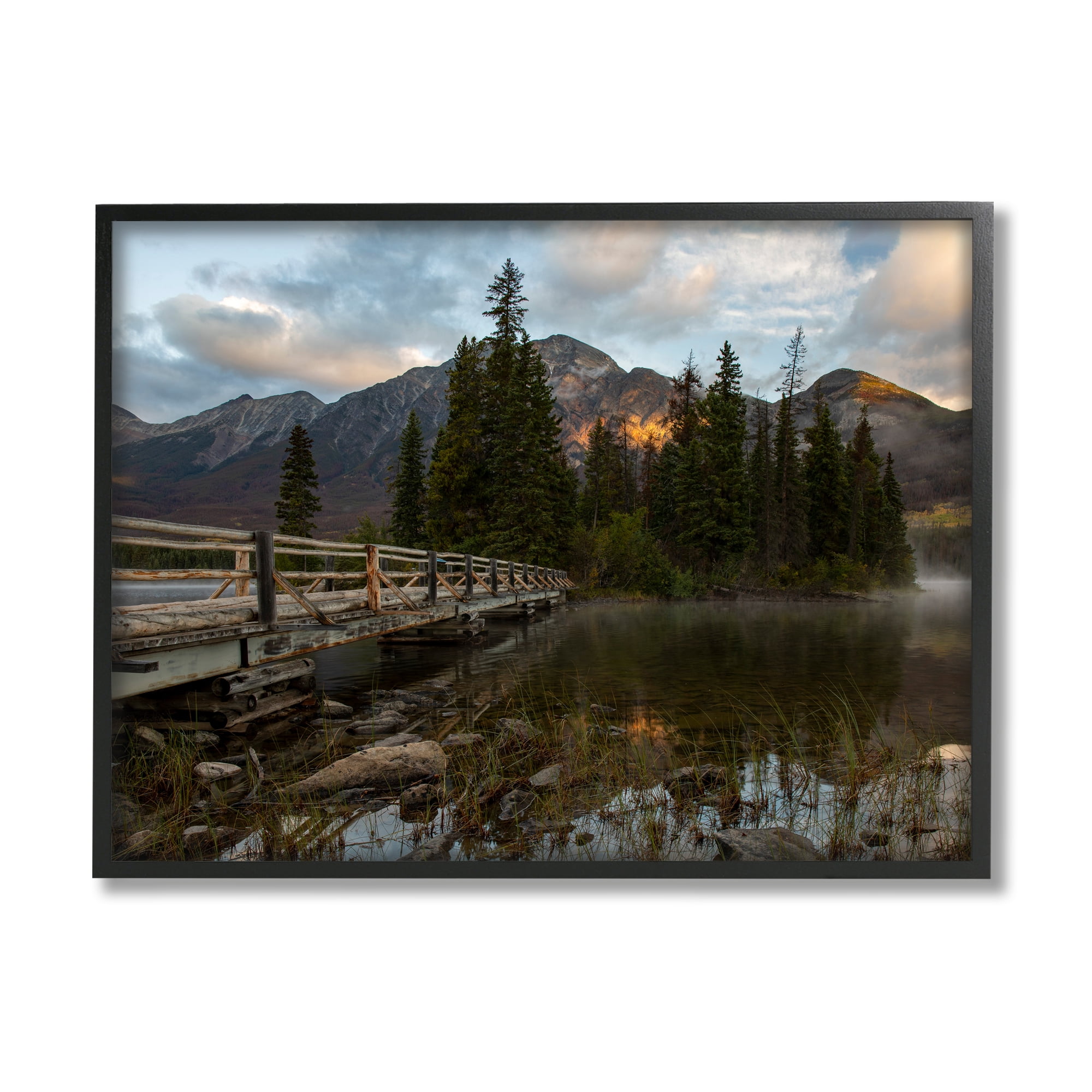 Stupell Industries Forest Bridge Photography Landscape Photography Black Framed Art Print Wall Art, 20 x 16