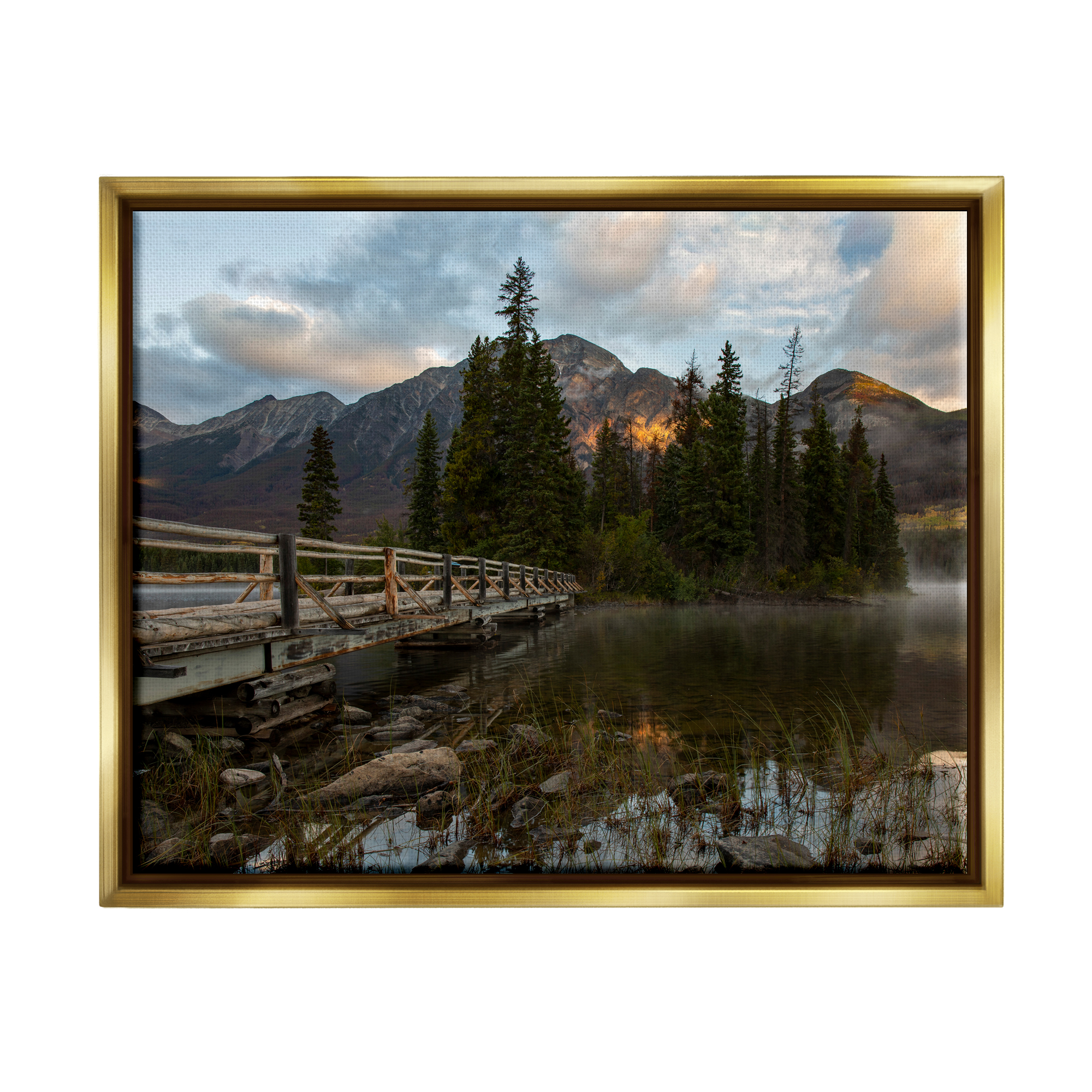 Stupell Industries Forest Bridge Photography Landscape Photography Gold Floater Framed Canvas Art Print Wall Art, 31 x 25