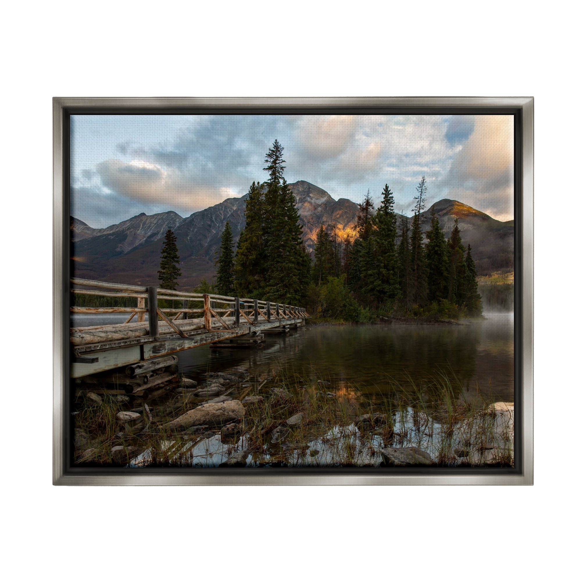 Stupell Industries Forest Bridge Photography Landscape Photography Gray Floater Framed Canvas Art Print Wall Art, 21 x 17