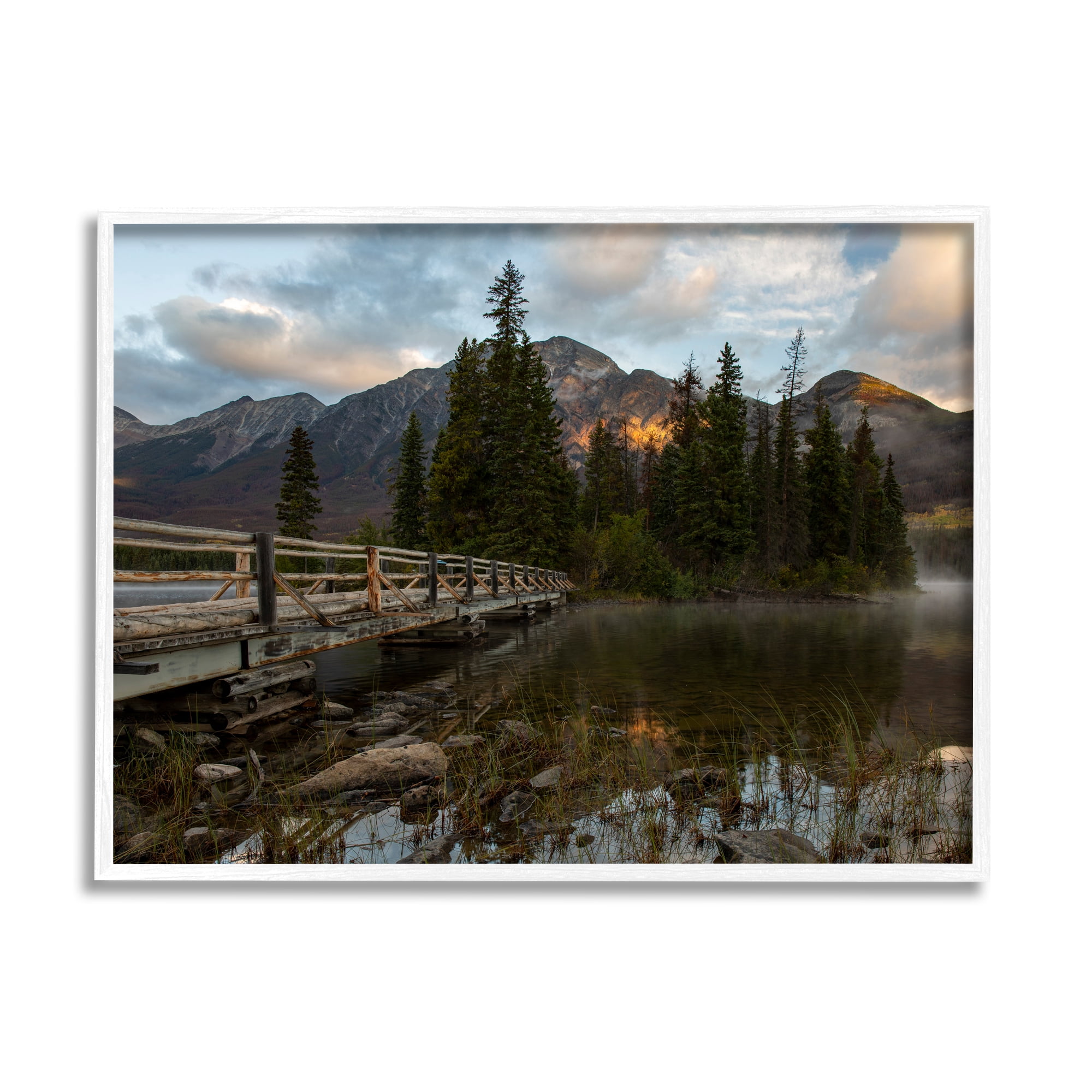 Stupell Industries Forest Bridge Photography Landscape Photography White Framed Art Print Wall Art, 20 x 16