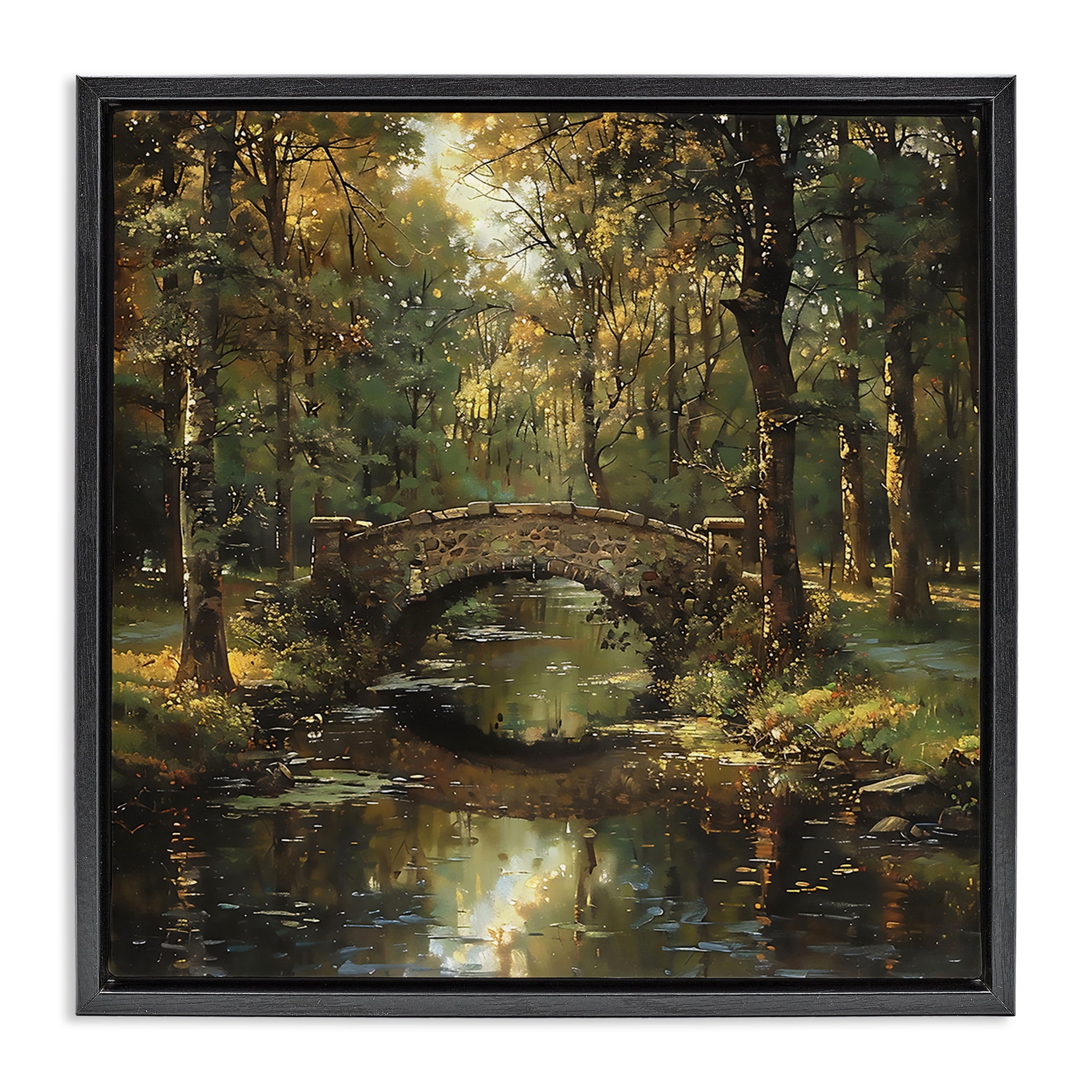 Stupell Industries Forest Bridge in Autumn Light Black Framed Floater Canvas Wall Art, design by Creative Studio