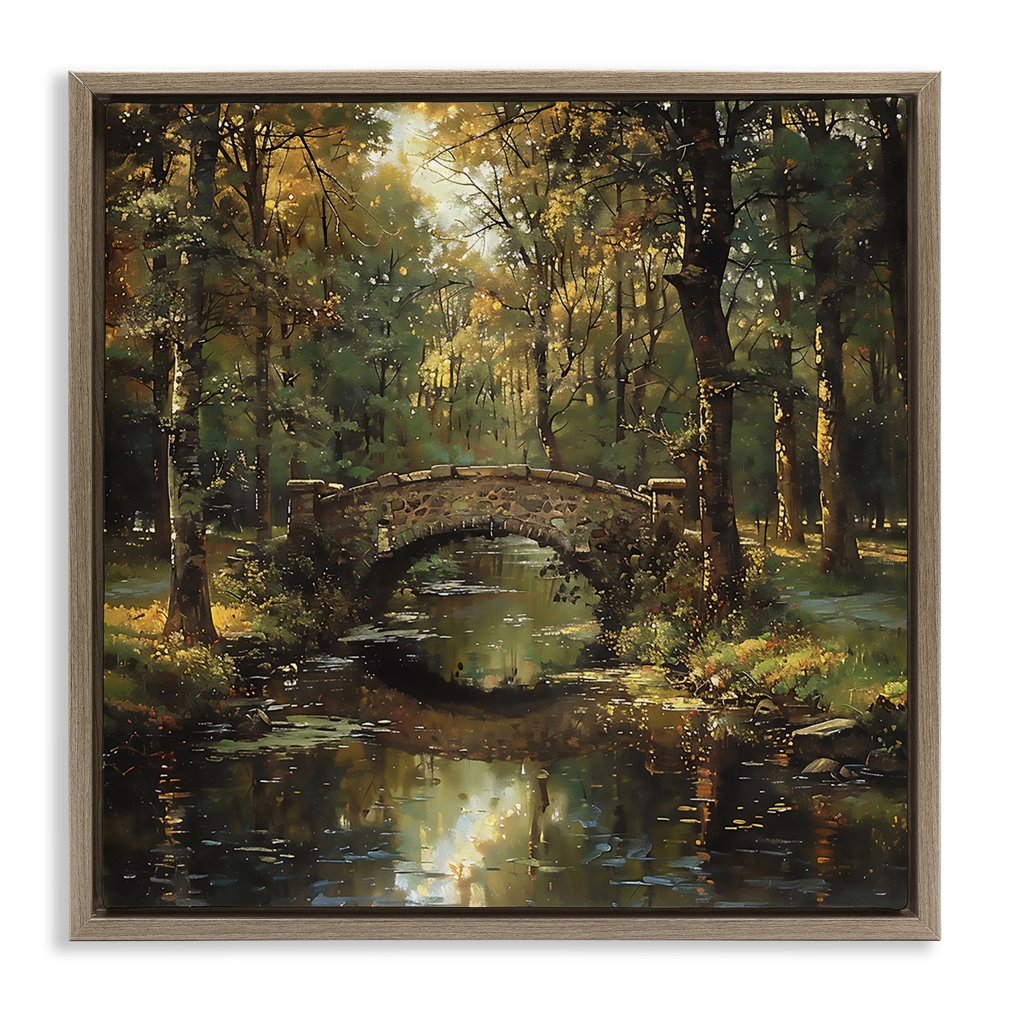 Stupell Industries Forest Bridge in Autumn Light Brown Framed Floater Canvas Wall Art, design by Creative Studio