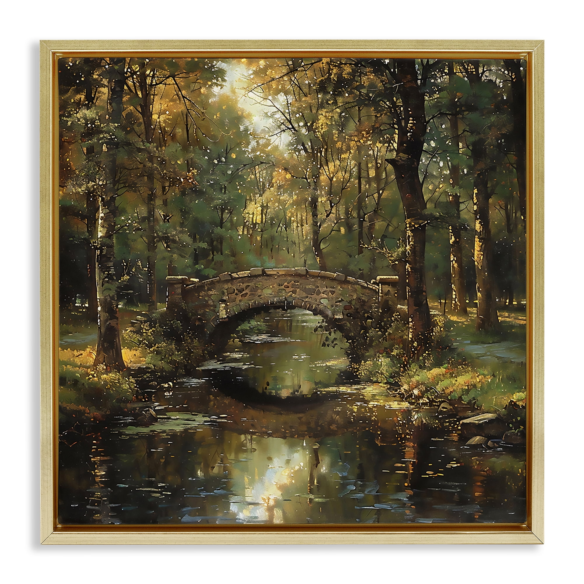 Stupell Industries Forest Bridge in Autumn Light Gold Framed Floater Canvas Wall Art, design by Creative Studio