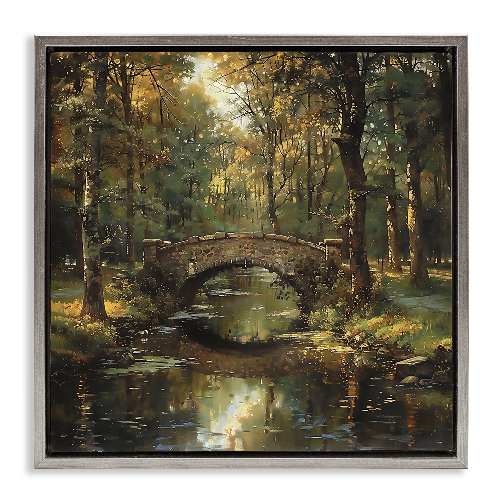 Stupell Industries Forest Bridge in Autumn Light Gray Framed Floater Canvas Wall Art, design by Creative Studio
