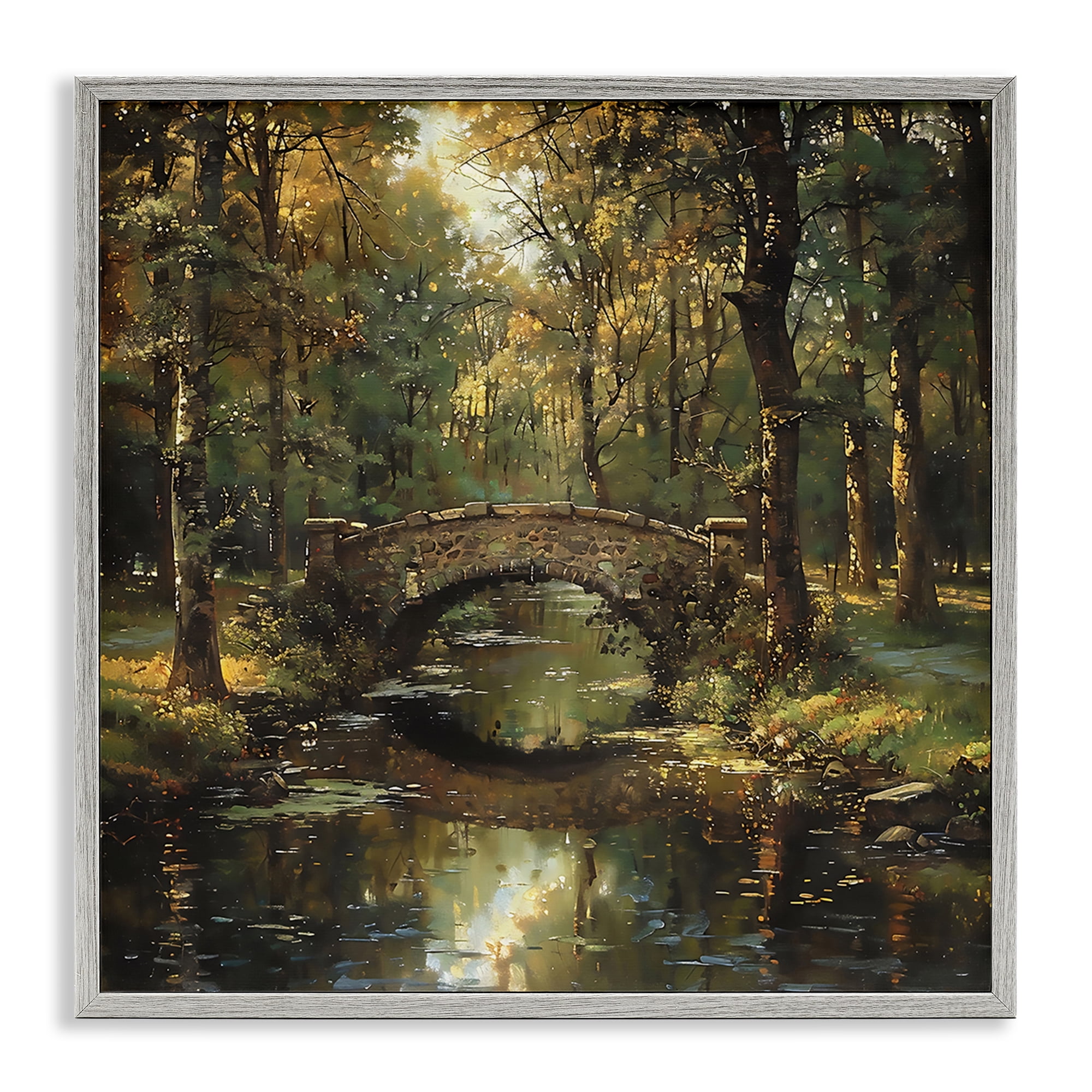 Stupell Industries Forest Bridge in Autumn Light Gray Framed Giclee Art, design by Creative Studio