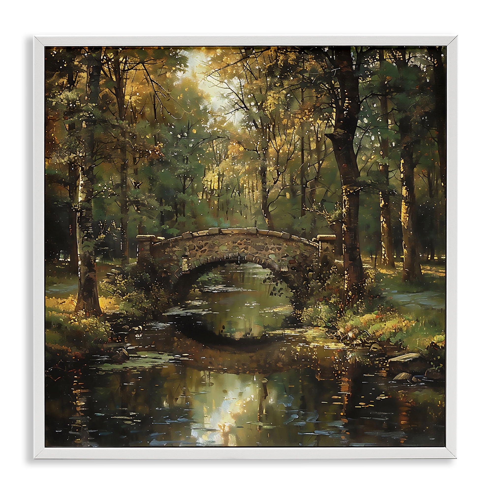 Stupell Industries Forest Bridge in Autumn Light White Framed Giclee Art, design by Creative Studio