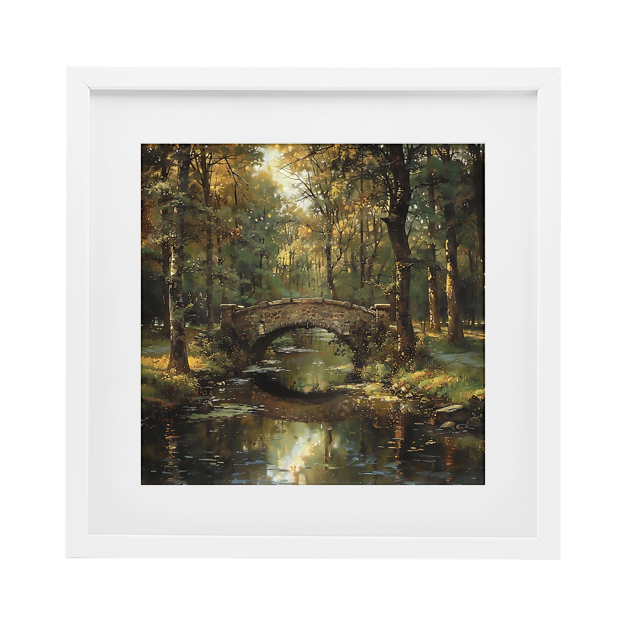 Stupell Industries Forest Bridge in Autumn Light White Framed Print Under Glass, design by Creative Studio