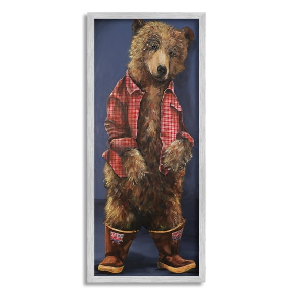 Stupell Industries Forest Brown Bear Rainboots Flannel Shirt Rustic Animal, 10 x 24, Design by Kamdon Kreations