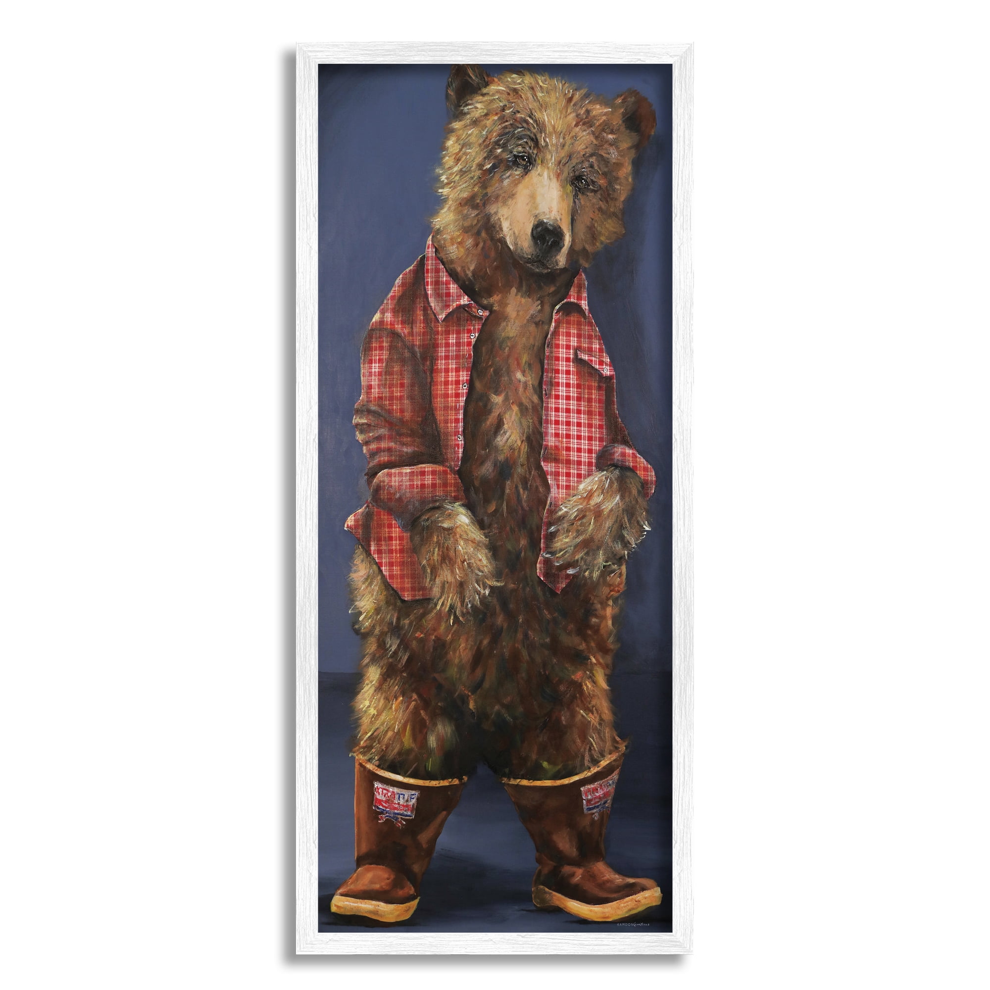 Stupell Industries Forest Brown Bear Rainboots Flannel Shirt Rustic Animal, 13 x 30, Design by Kamdon Kreations