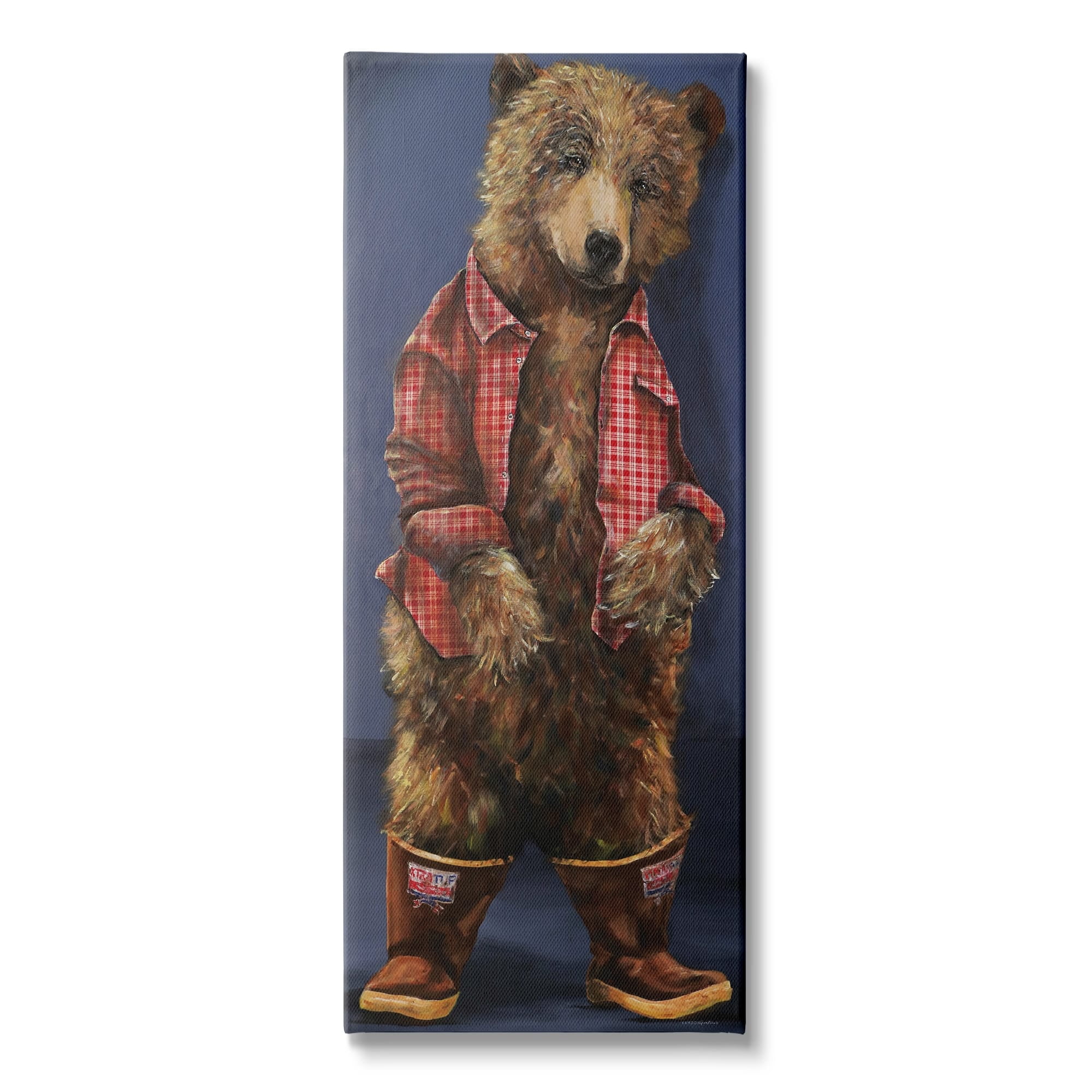 Stupell Industries Forest Brown Bear Rainboots Flannel Shirt Rustic Animal, 20 x 48, Design by Kamdon Kreations