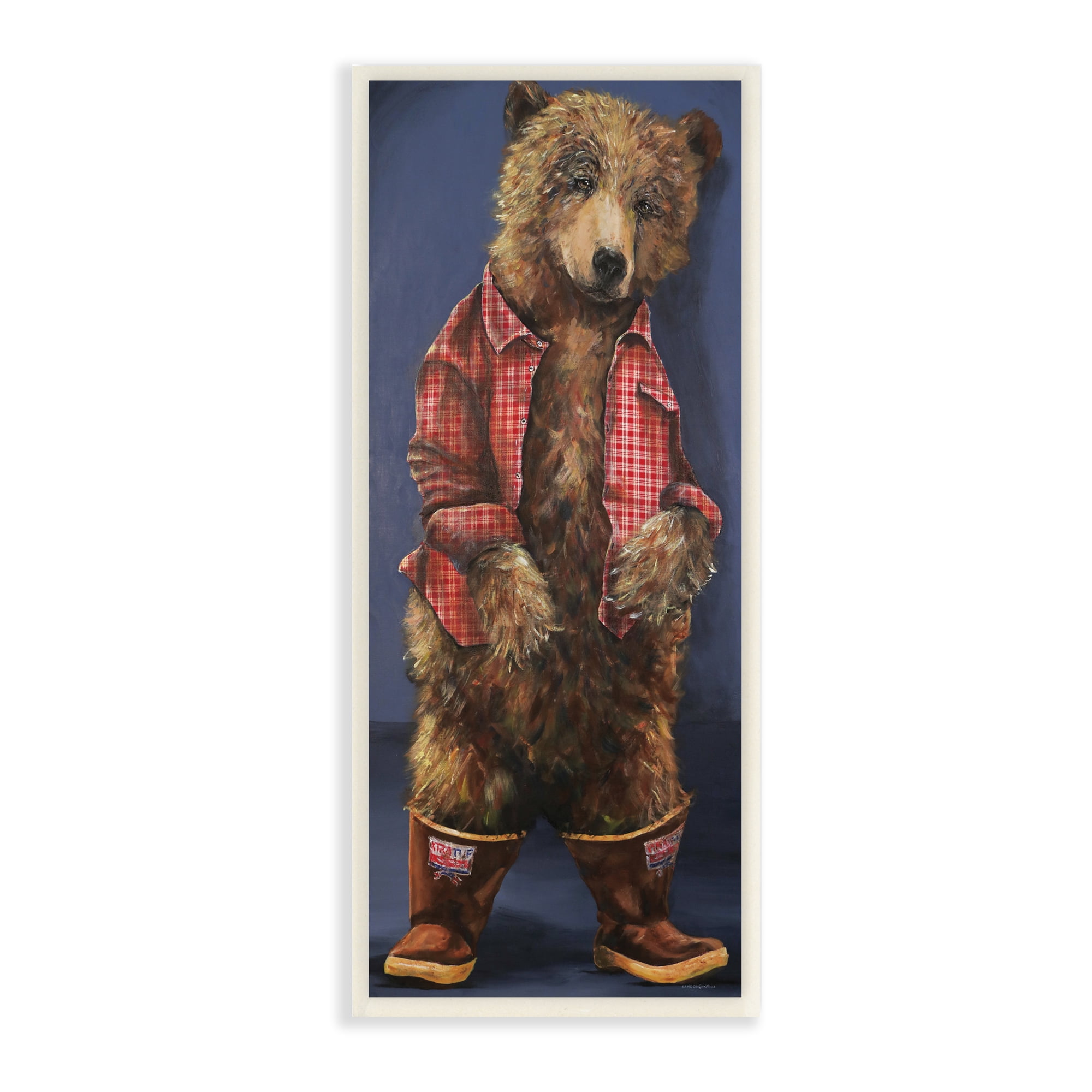 Stupell Industries Forest Brown Bear Rainboots Flannel Shirt Rustic Animal, 7 x 17, Design by Kamdon Kreations