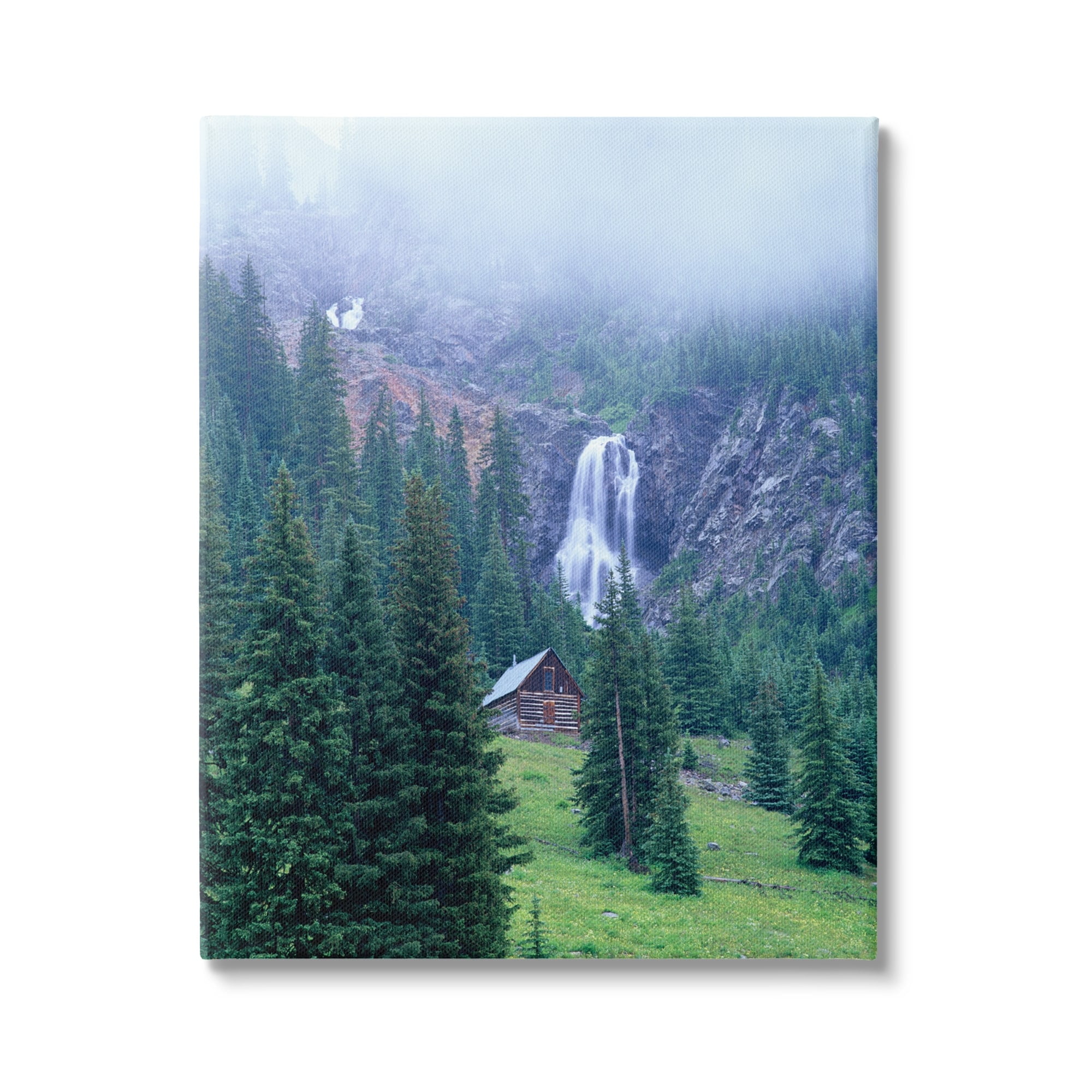 Stupell Industries Forest Cabin Waterfall Fog Landscape Photography Gallery Wrapped Canvas Print Wall Art