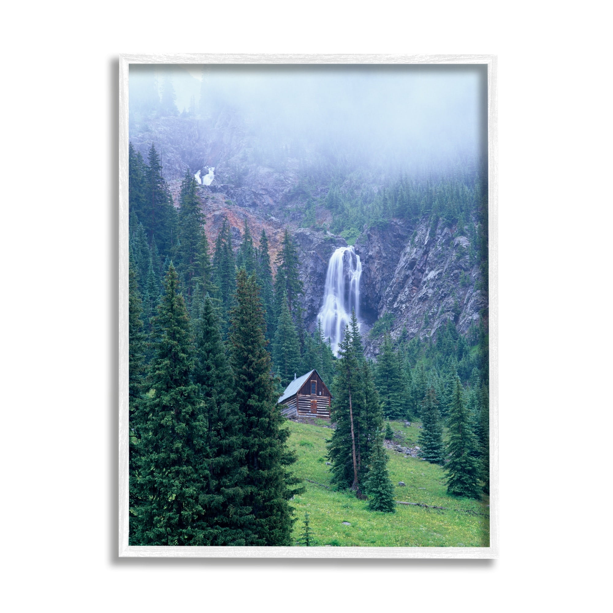 Stupell Industries Forest Cabin Waterfall Fog Landscape Photography White Framed Art Print Wall Art