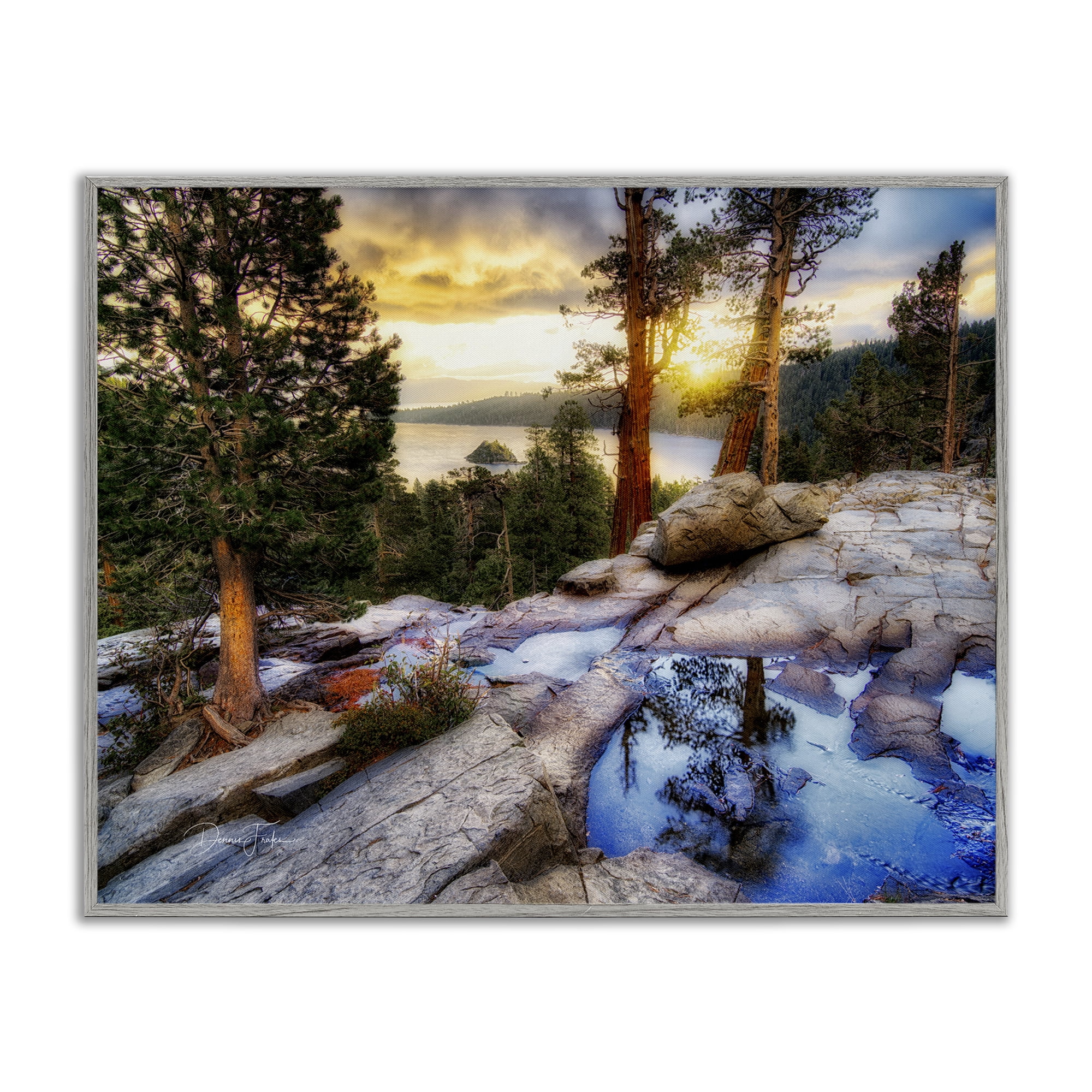 Stupell Industries Forest Cliff Landscape Landscape & Nature Painting Gray Framed Art Print Wall Art, 14 x 11