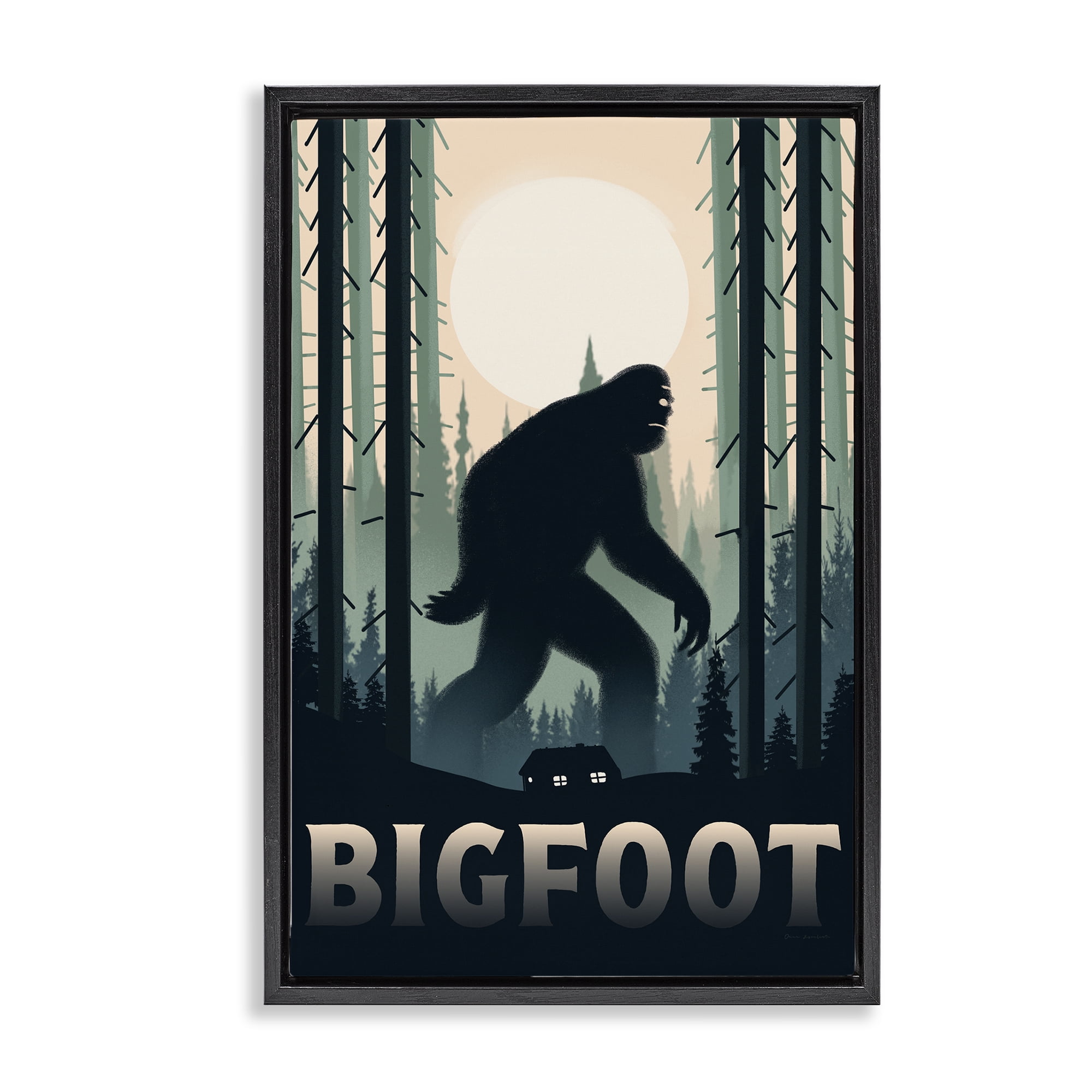 Stupell Industries Forest Creature Cabin in Woods Black Framed Floater Canvas Wall Art, design by Omar Escalante
