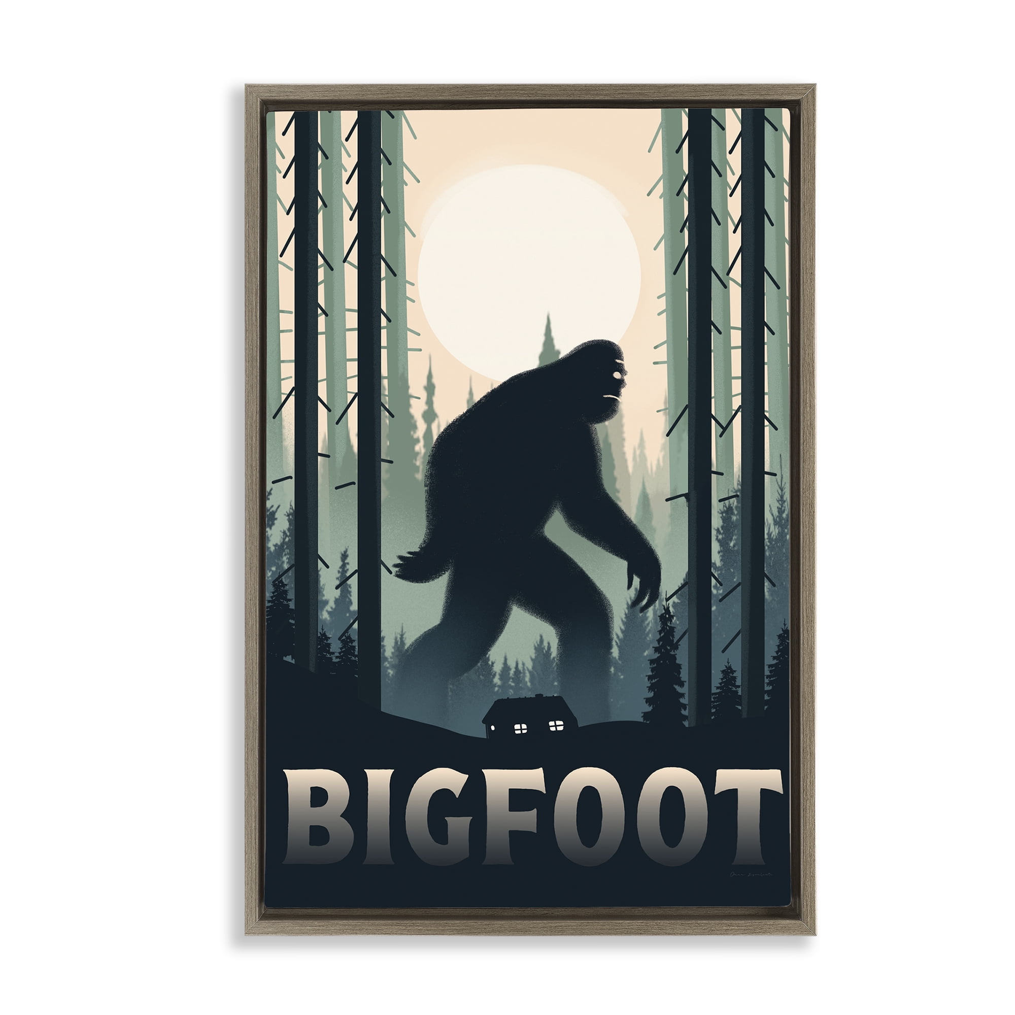 Stupell Industries Forest Creature Cabin in Woods Brown Framed Floater Canvas Wall Art, design by Omar Escalante