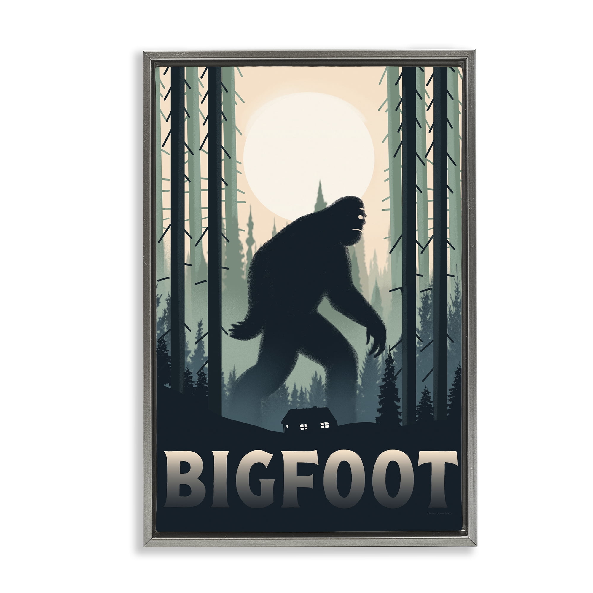 Stupell Industries Forest Creature Cabin in Woods Gray Framed Floater Canvas Wall Art, design by Omar Escalante