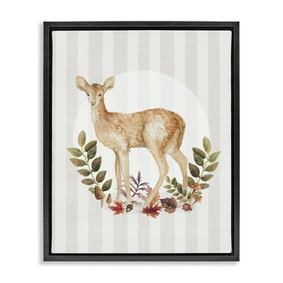 Stupell Industries Forest Fawn on Stripes Animals & Insects Painting Black Floater Framed Art Print Wall Art, 17 x 21