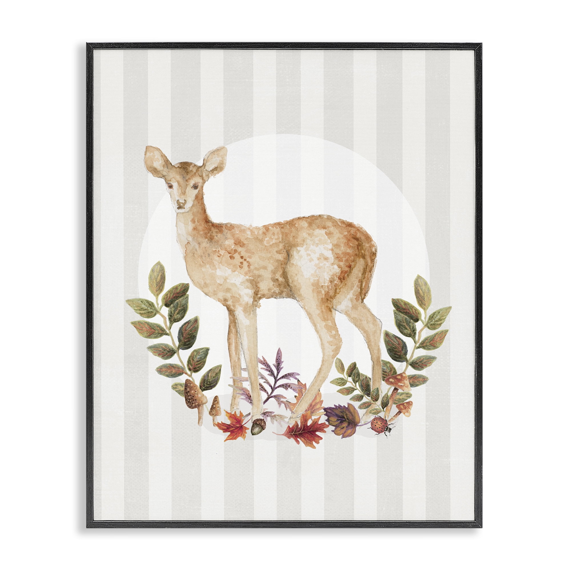 Stupell Industries Forest Fawn on Stripes Animals & Insects Painting Black Framed Art Print Wall Art, 11 x 14