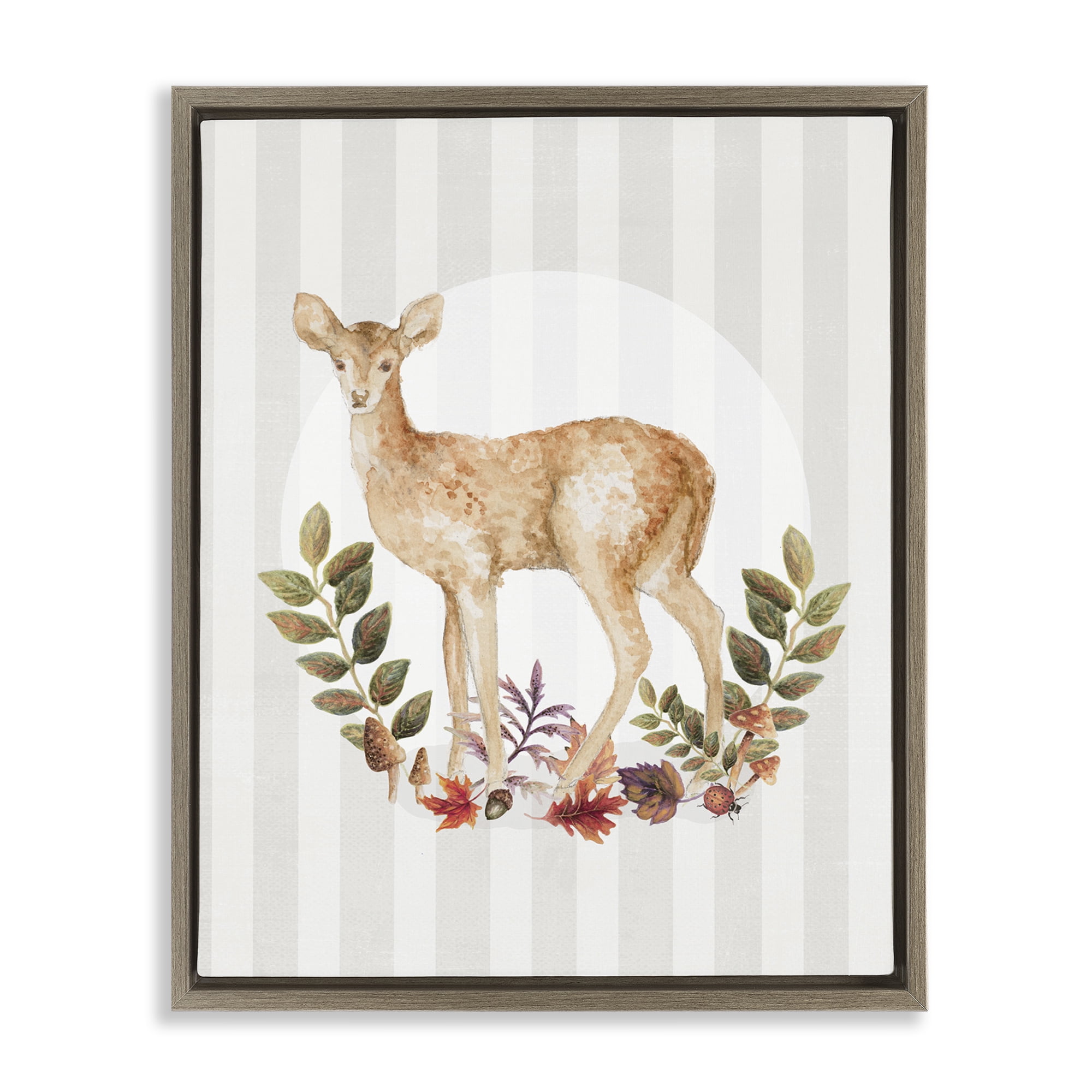 Stupell Industries Forest Fawn on Stripes Animals & Insects Painting Brown Floater Framed Art Print Wall Art, 25 x 31