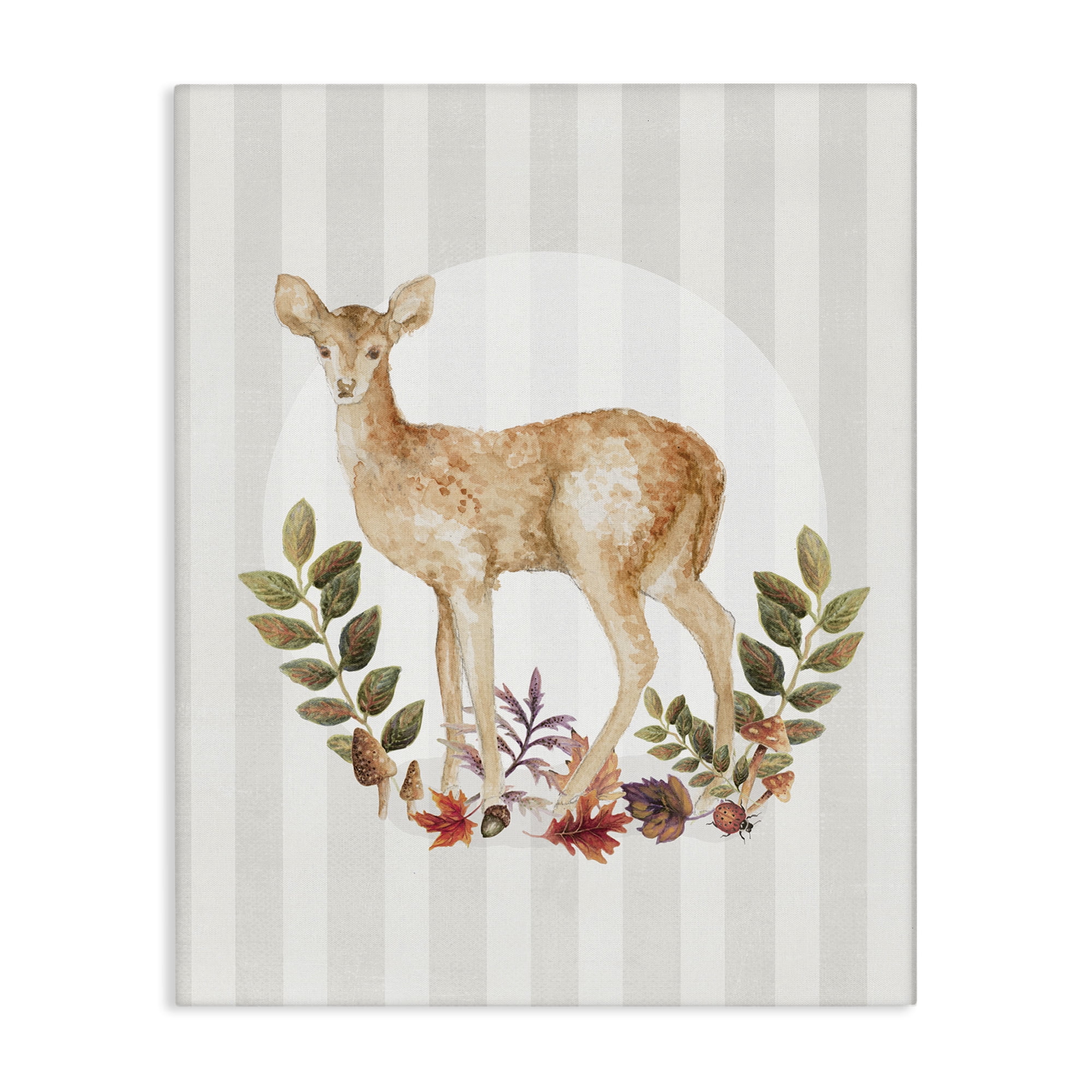 Stupell Industries Forest Fawn on Stripes Animals & Insects Painting Gallery Wrapped Canvas Art Print Wall Art, 24 x 30