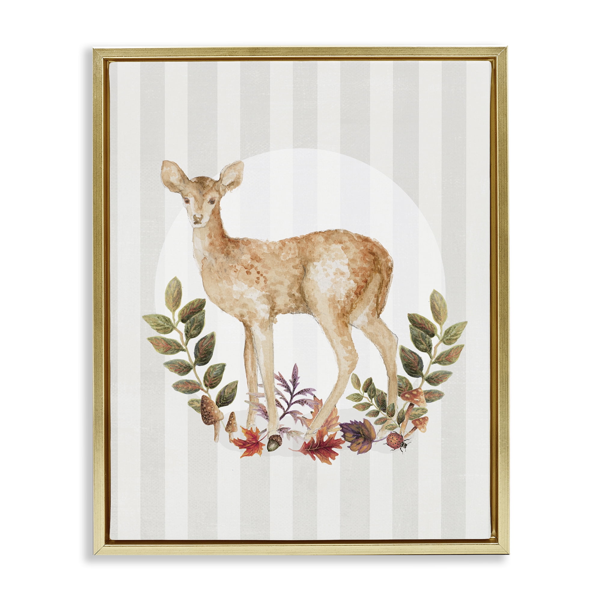Stupell Industries Forest Fawn on Stripes Animals & Insects Painting Gold Floater Framed Art Print Wall Art, 17 x 21