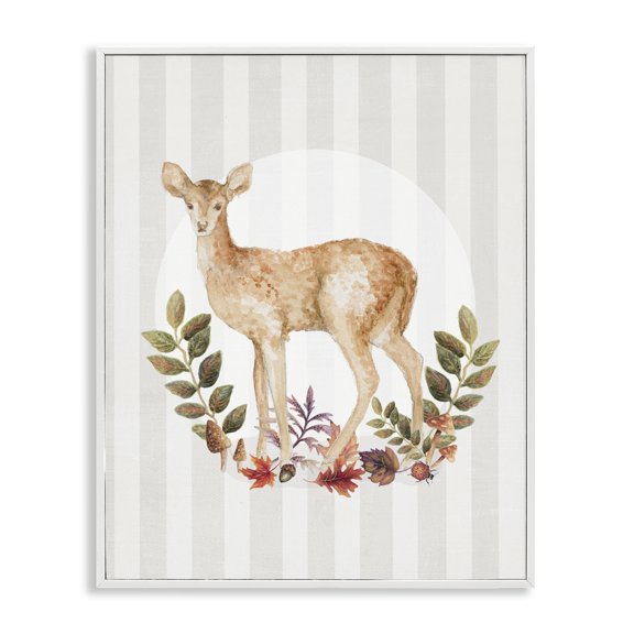 Stupell Industries Forest Fawn on Stripes Animals & Insects Painting White Framed Art Print Wall Art, 11 x 14