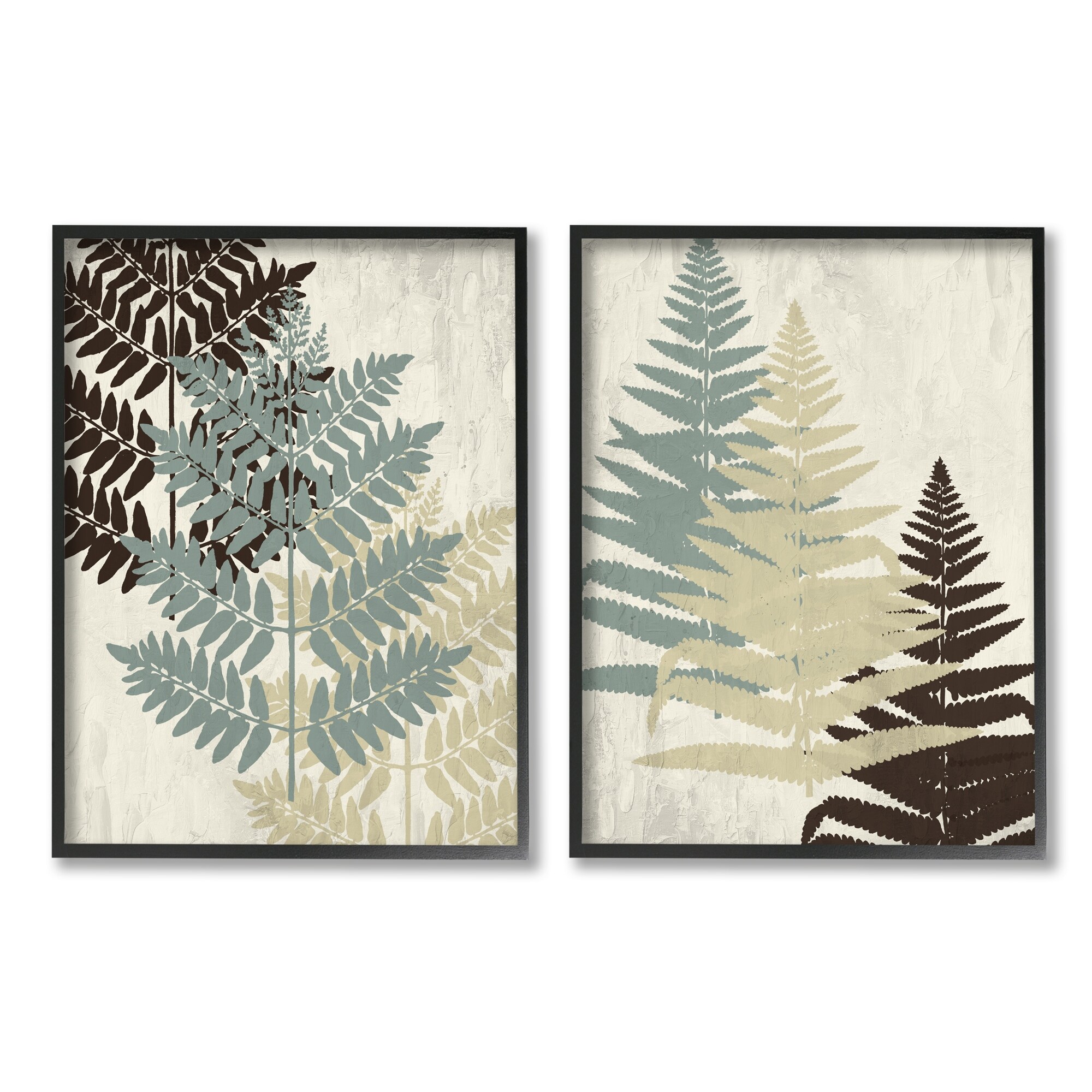 Stupell Industries Forest Fern Branches Layered Plants Neutral Tones Botanical & Floral Painting Black Framed Art Print Wall Art, 16 x 20, Set of 2