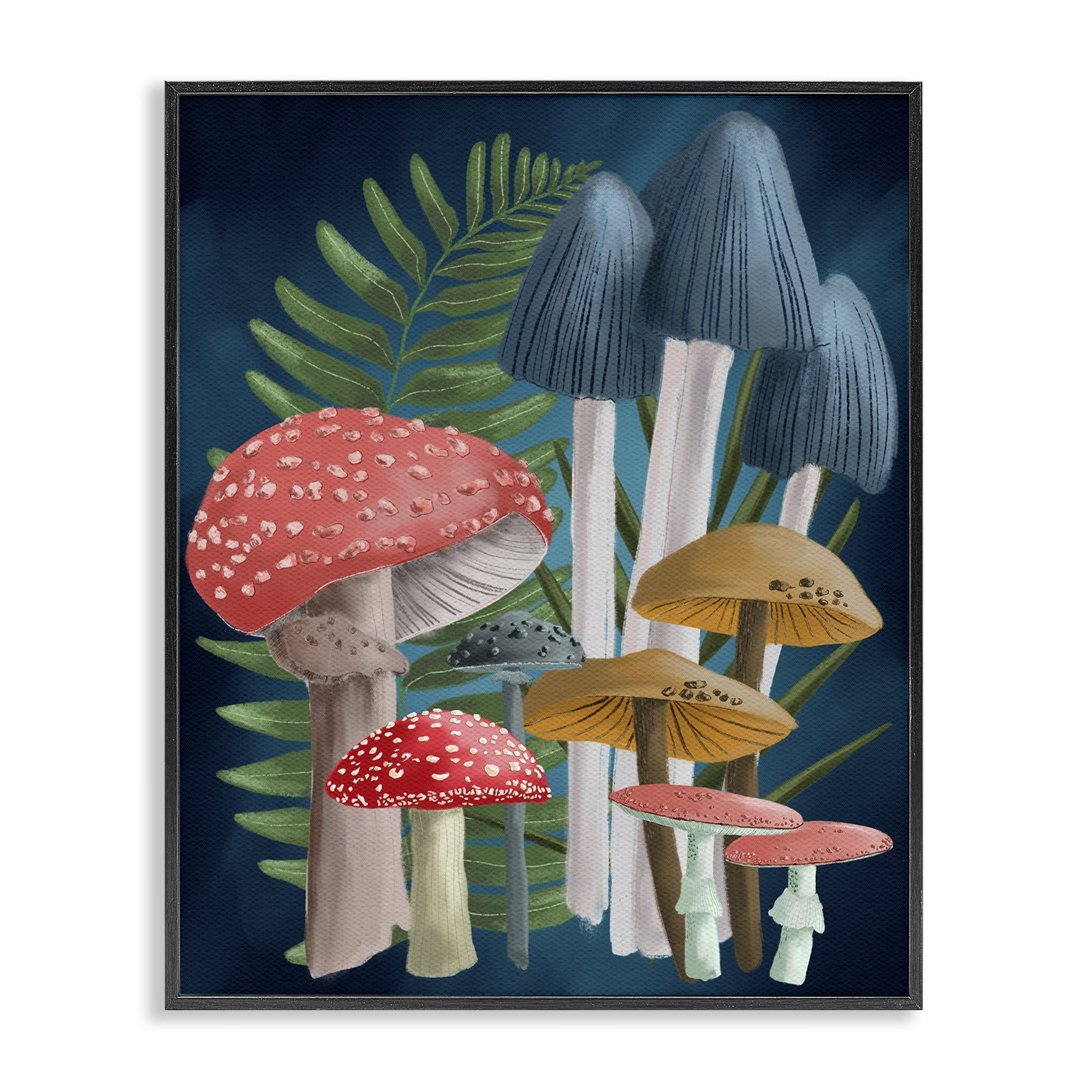 Stupell Industries Forest Fern & Mushrooms Botanical & Floral Painting Black Framed Art Print Wall Art, 24 x 30