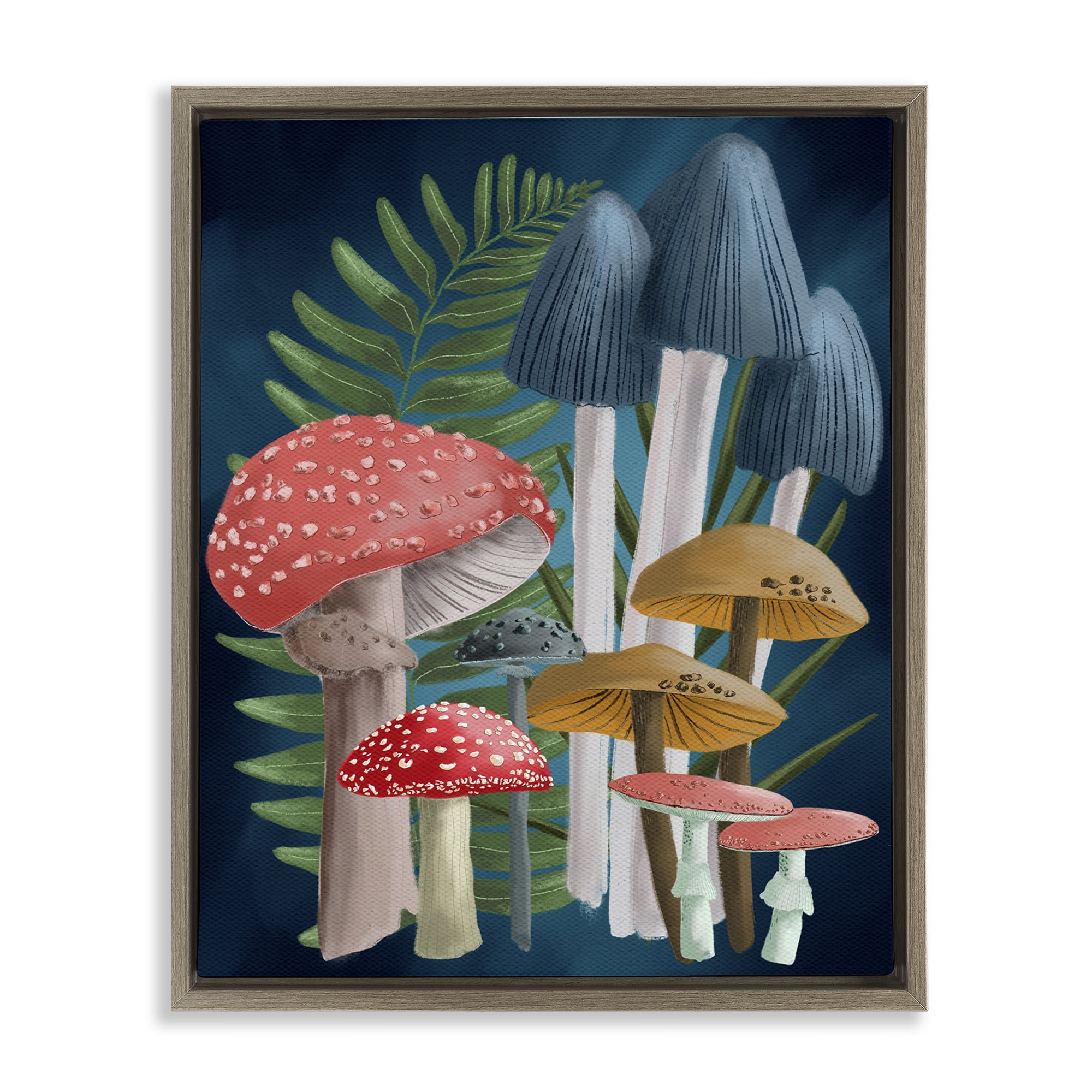 Stupell Industries Forest Fern & Mushrooms Botanical & Floral Painting Brown Floater Framed Art Print Wall Art, 25 x 31