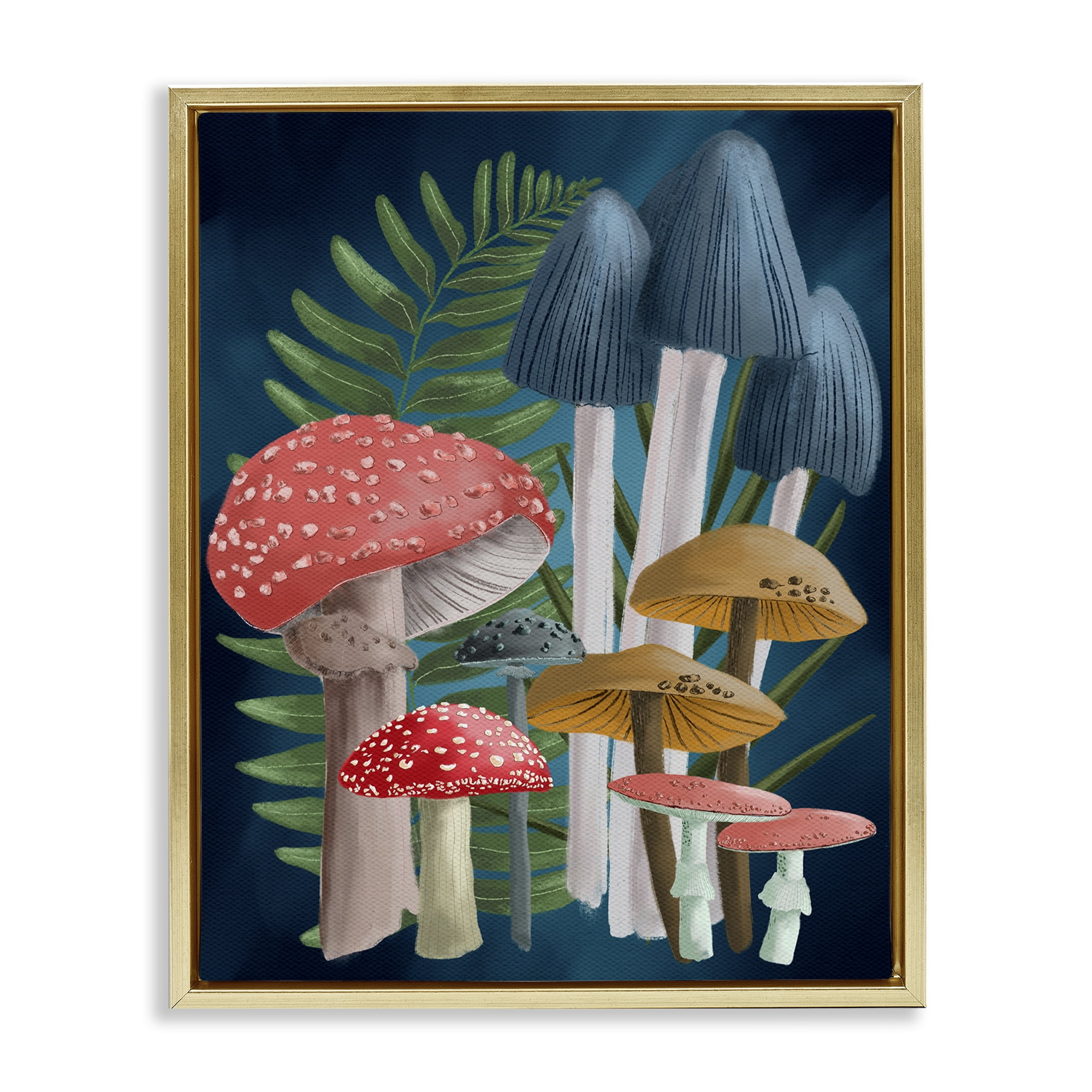 Stupell Industries Forest Fern & Mushrooms Botanical & Floral Painting Gold Floater Framed Art Print Wall Art, 17 x 21