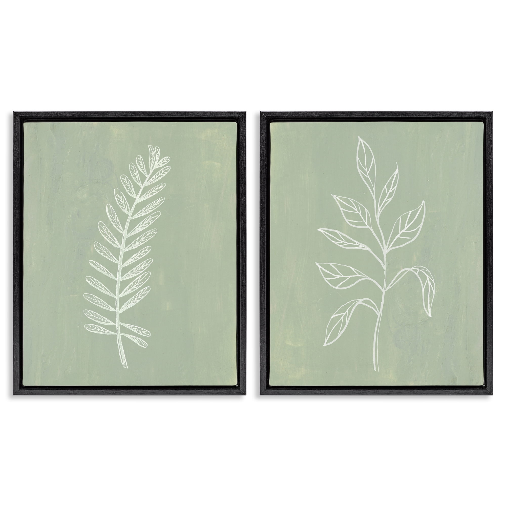 Stupell Industries Forest Fern Sprigs Floral & Botanical Painting Black Floater Framed Canvas Art Print Wall Art, 31 x 25, Set of 2