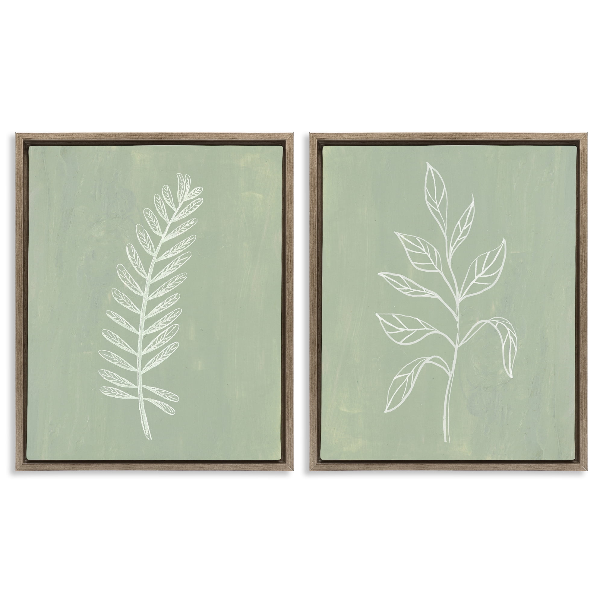 Stupell Industries Forest Fern Sprigs Floral & Botanical Painting Brown Floater Framed Canvas Art Print Wall Art, 17 x 21, Set of 2