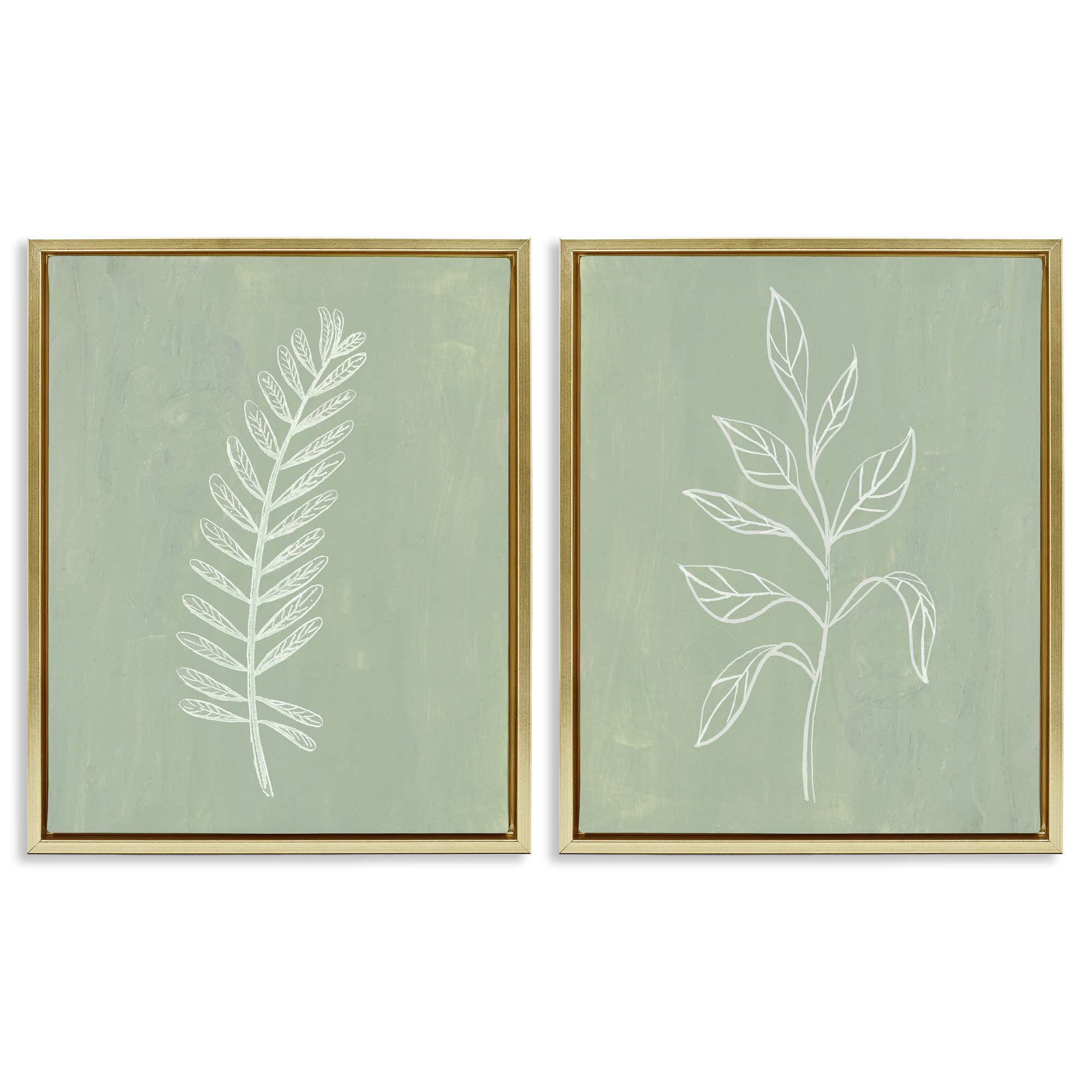 Stupell Industries Forest Fern Sprigs Floral & Botanical Painting Gold Floater Framed Canvas Art Print Wall Art, 17 x 21, Set of 2