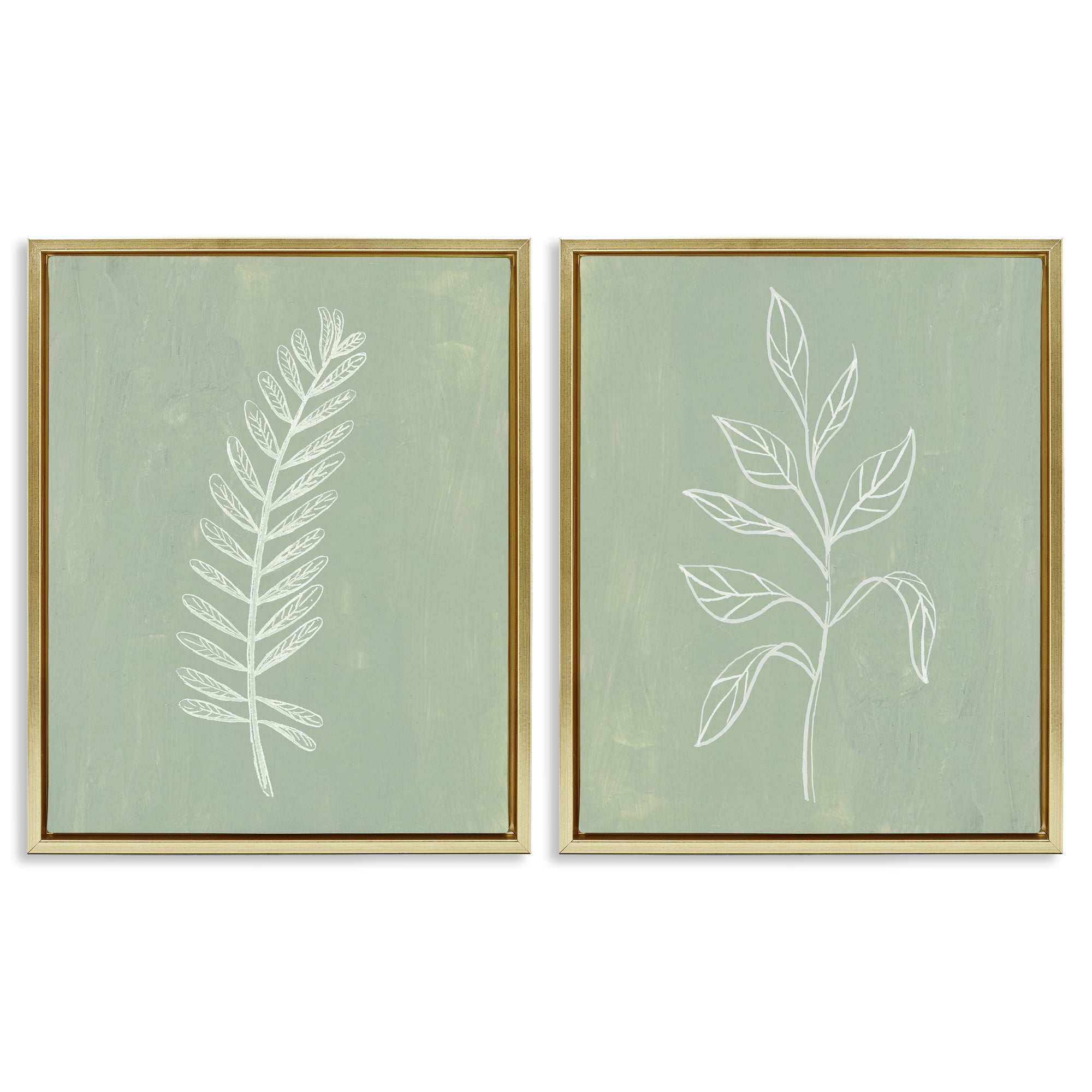 Stupell Industries Forest Fern Sprigs Floral & Botanical Painting Gold Floater Framed Canvas Art Print Wall Art, 31 x 25, Set of 2