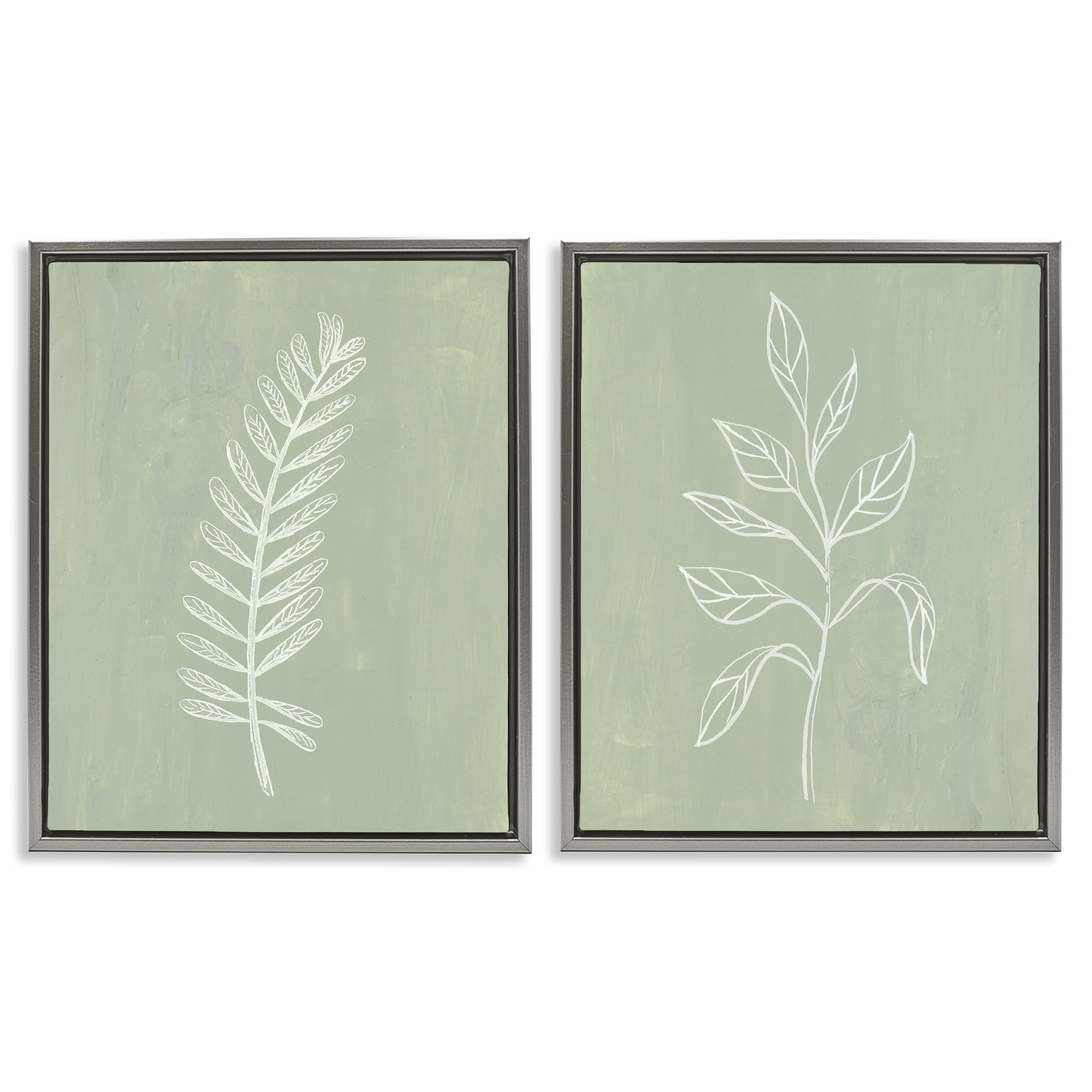 Stupell Industries Forest Fern Sprigs Floral & Botanical Painting Gray Floater Framed Canvas Art Print Wall Art, 17 x 21, Set of 2