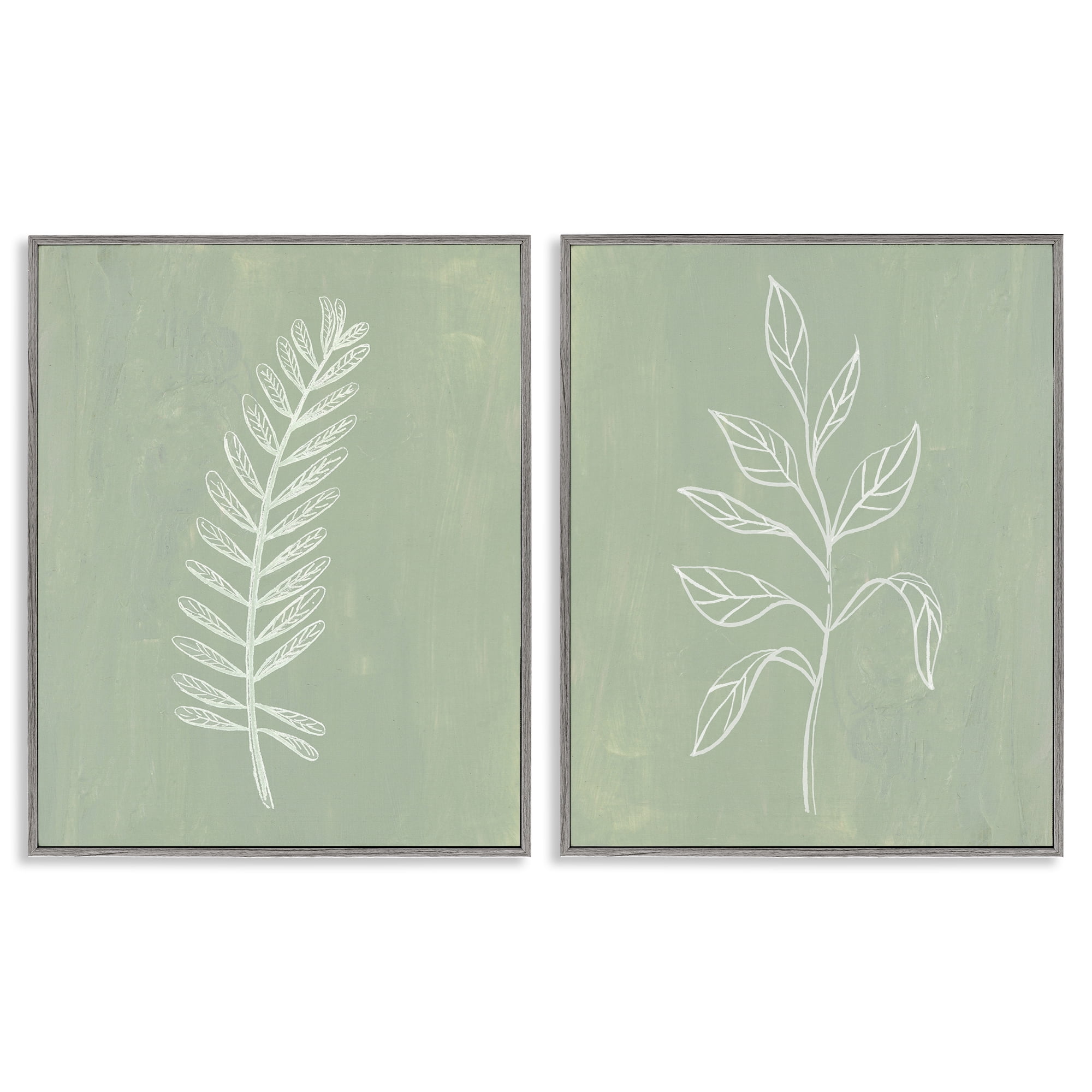Stupell Industries Forest Fern Sprigs Floral & Botanical Painting Gray Framed Art Print Wall Art, 16 x 20, Set of 2