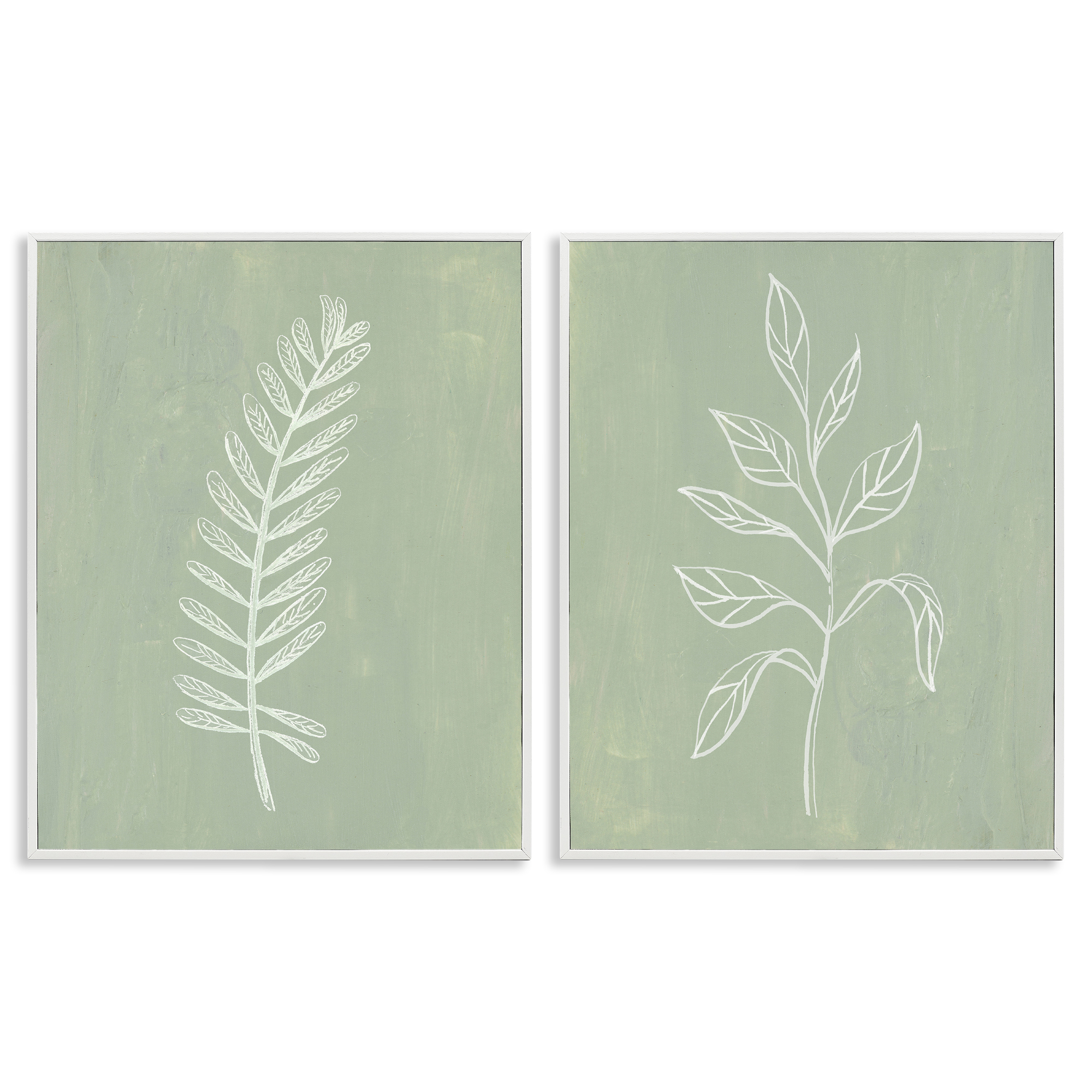 Stupell Industries Forest Fern Sprigs Floral & Botanical Painting White Framed Art Print Wall Art, 16 x 20, Set of 2