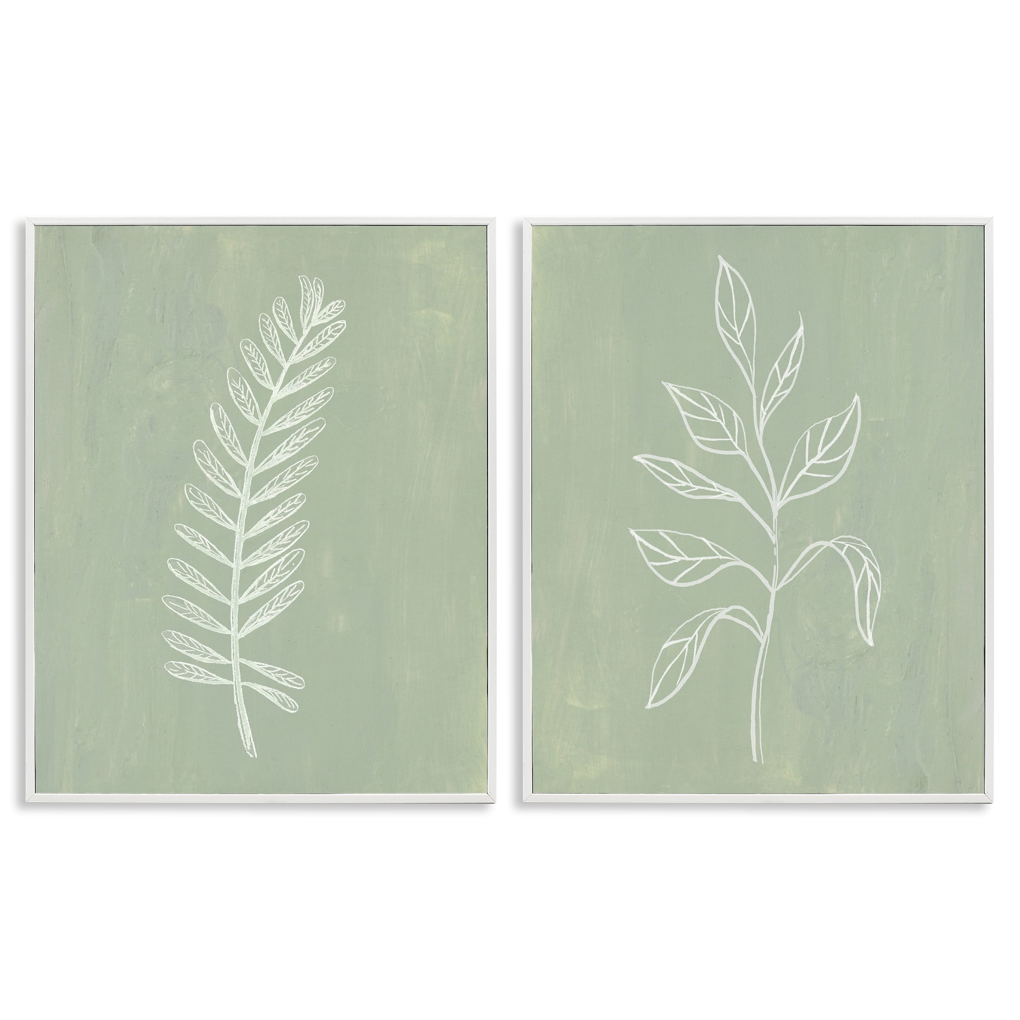 Stupell Industries Forest Fern Sprigs Floral & Botanical Painting White Framed Art Print Wall Art, 24 x 30, Set of 2