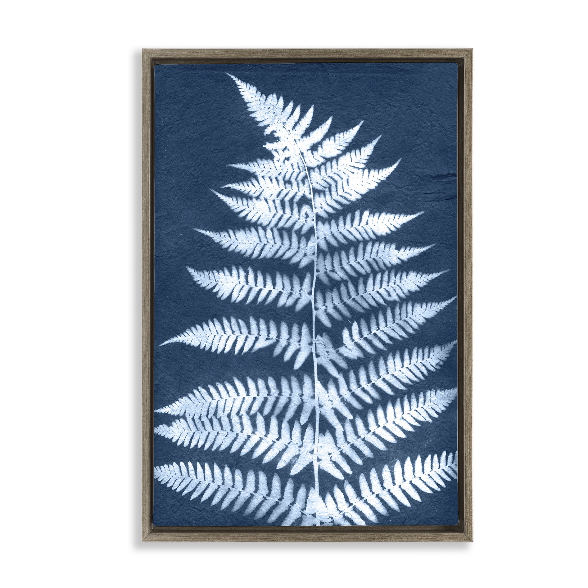 Stupell Industries Forest Fern in Blue Botanical & Floral Painting Brown Floater Framed Art Print Wall Art, 17 x 25
