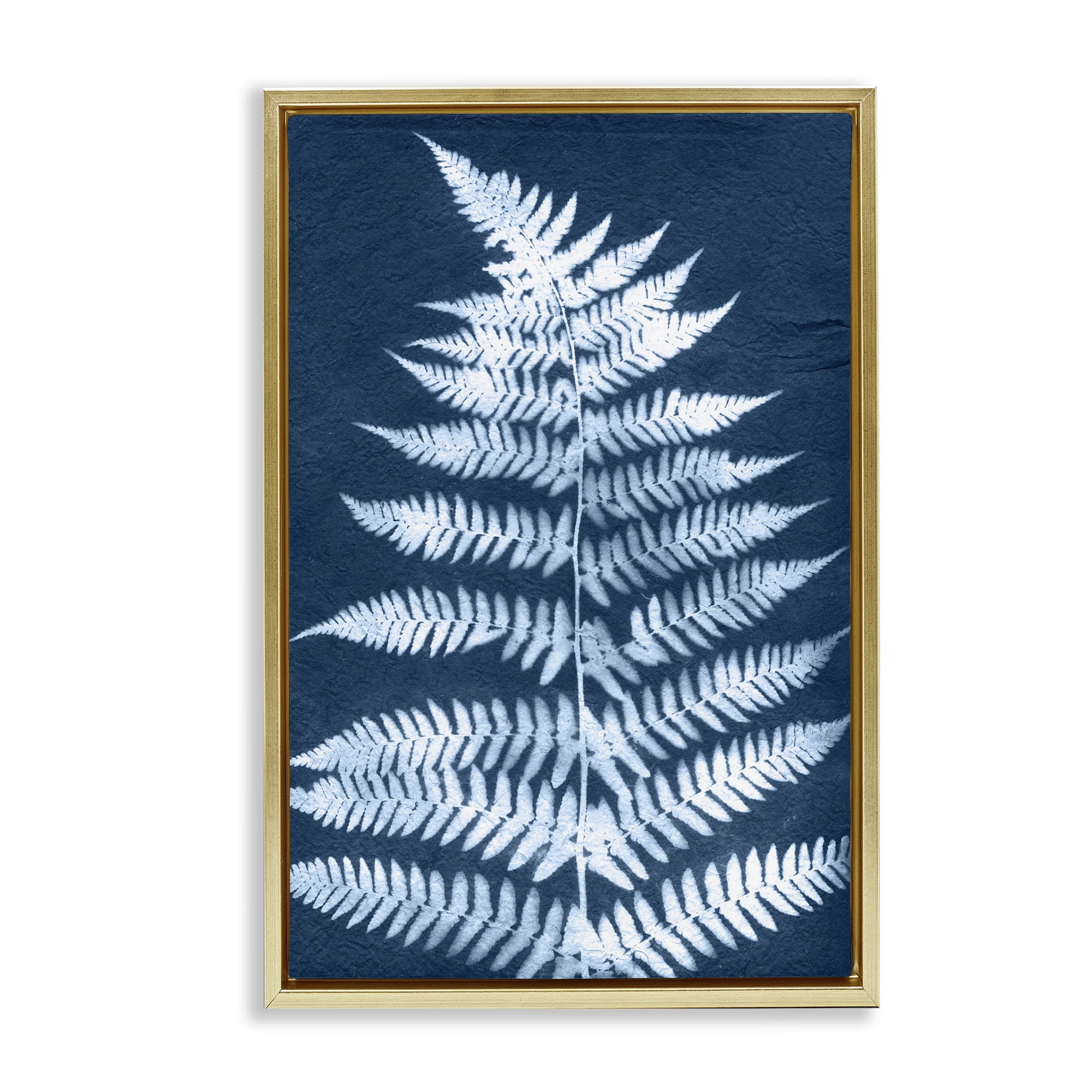 Stupell Industries Forest Fern in Blue Botanical & Floral Painting Gold Floater Framed Art Print Wall Art, 17 x 25
