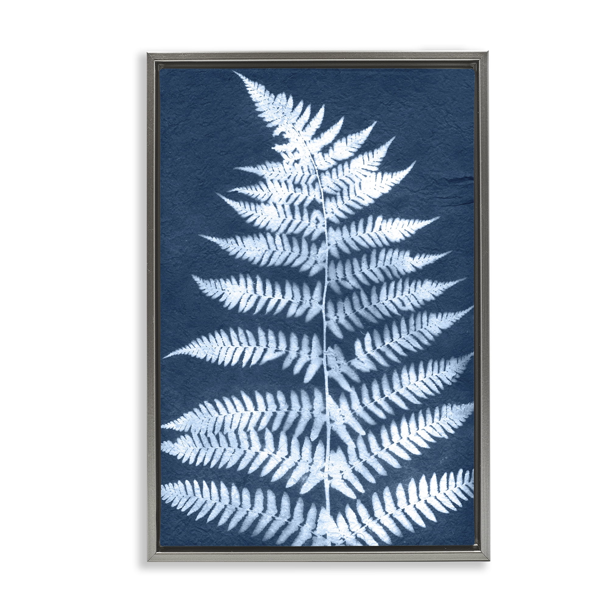 Stupell Industries Forest Fern in Blue Botanical & Floral Painting Gray Floater Framed Art Print Wall Art, 21 x 31