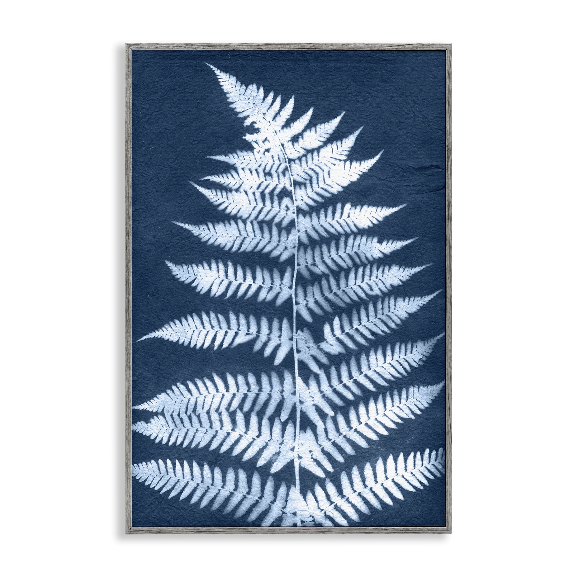 Stupell Industries Forest Fern in Blue Botanical & Floral Painting Gray Framed Art Print Wall Art, 16 x 24