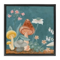 Stupell Industries Forest Floor Mushrooms Plants & Flowers Painting Black Floater Framed Canvas Art Print Wall Art, 18 x 18