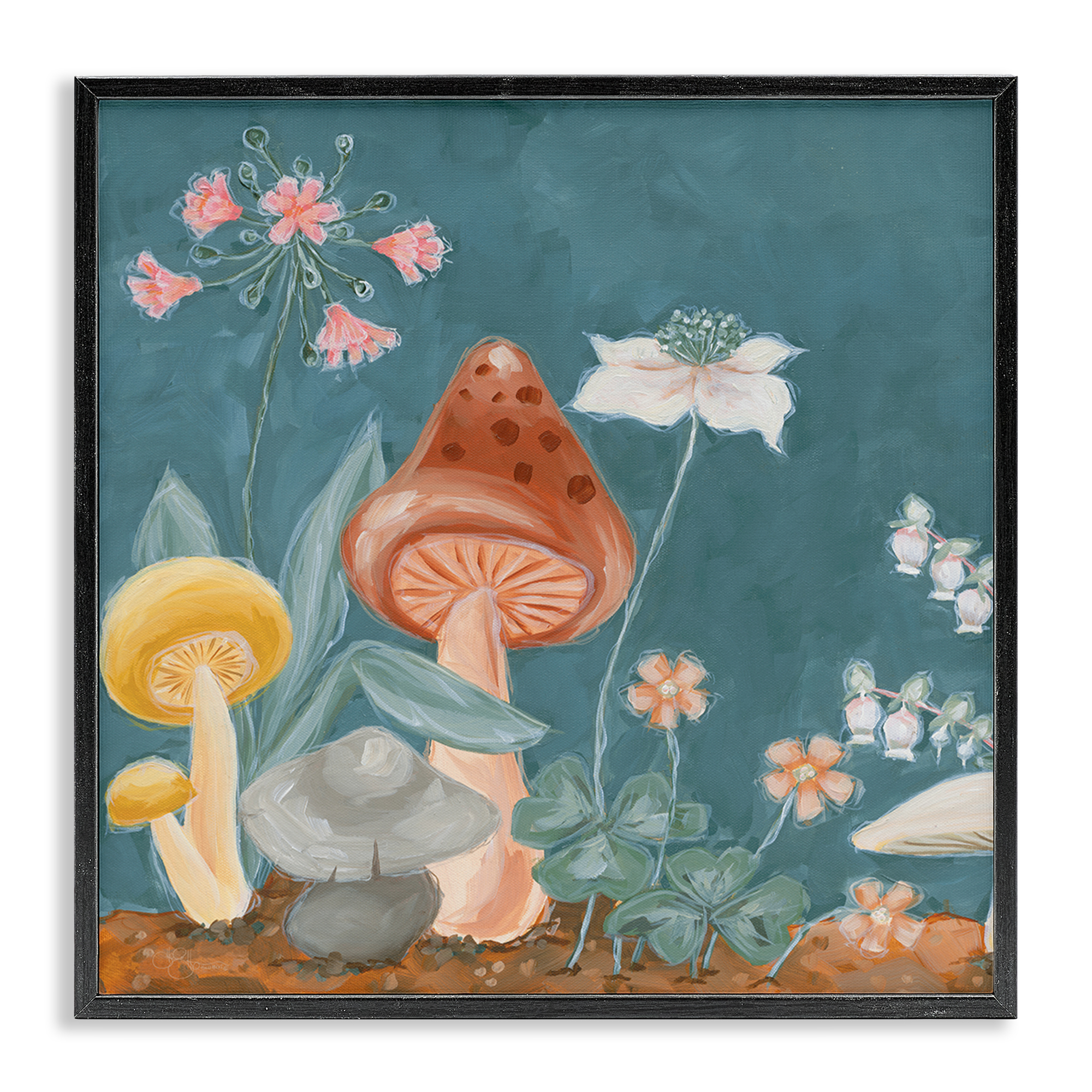 Stupell Industries Forest Floor Mushrooms Plants & Flowers Painting Black Framed Art Print Wall Art, 17 x 17