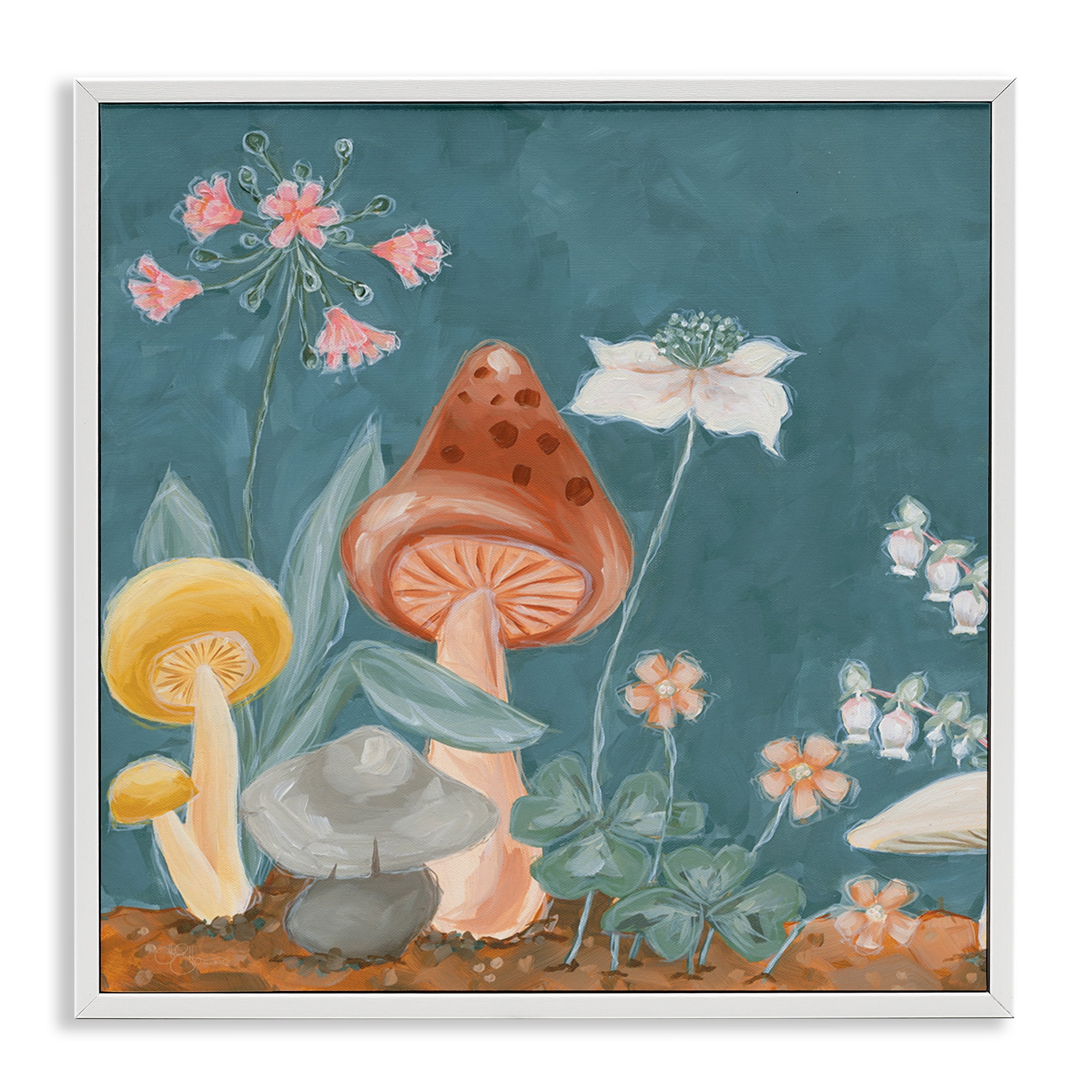 Stupell Industries Forest Floor Mushrooms Plants & Flowers Painting White Framed Art Print Wall Art, 24 x 24
