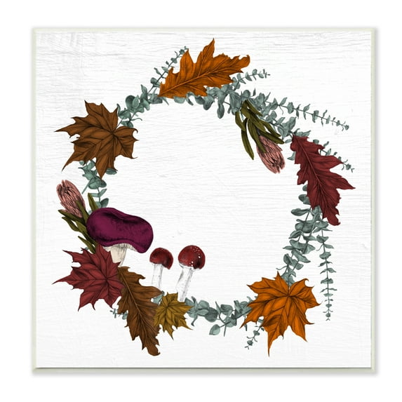 Stupell Industries Forest Foliage Wreath with Harvest Mushrooms Wall Plaque, 12 x 12, Design by Daphne Polselli