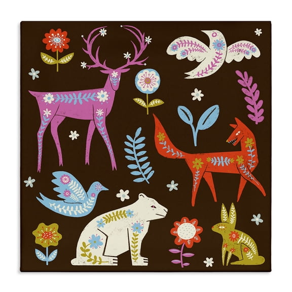 Stupell Industries Forest Folk Animals with Florals Animals Painting Wrapped Canvas Canvas Art Print Wall Art, 17 x 17