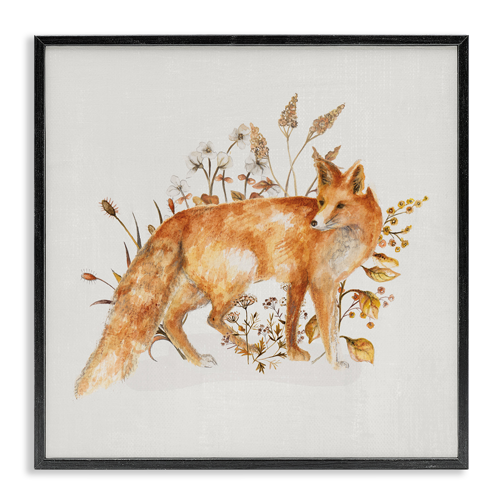 Stupell Industries Forest Fox & Botanicals Animals & Insects Painting Black Framed Art Print Wall Art, 12 x 12