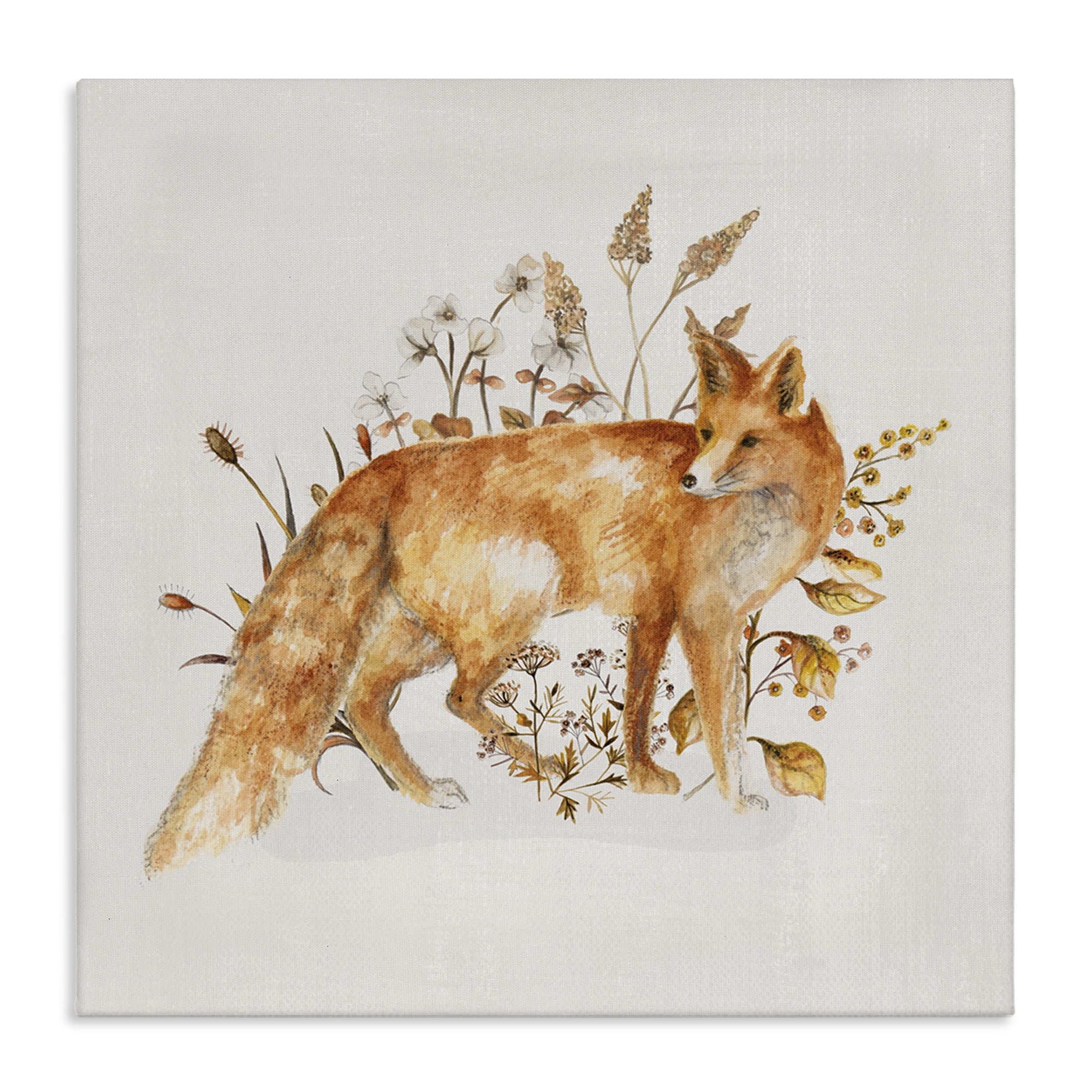 Stupell Industries Forest Fox & Botanicals Animals & Insects Painting Gallery Wrapped Canvas Art Print Wall Art, 17 x 17